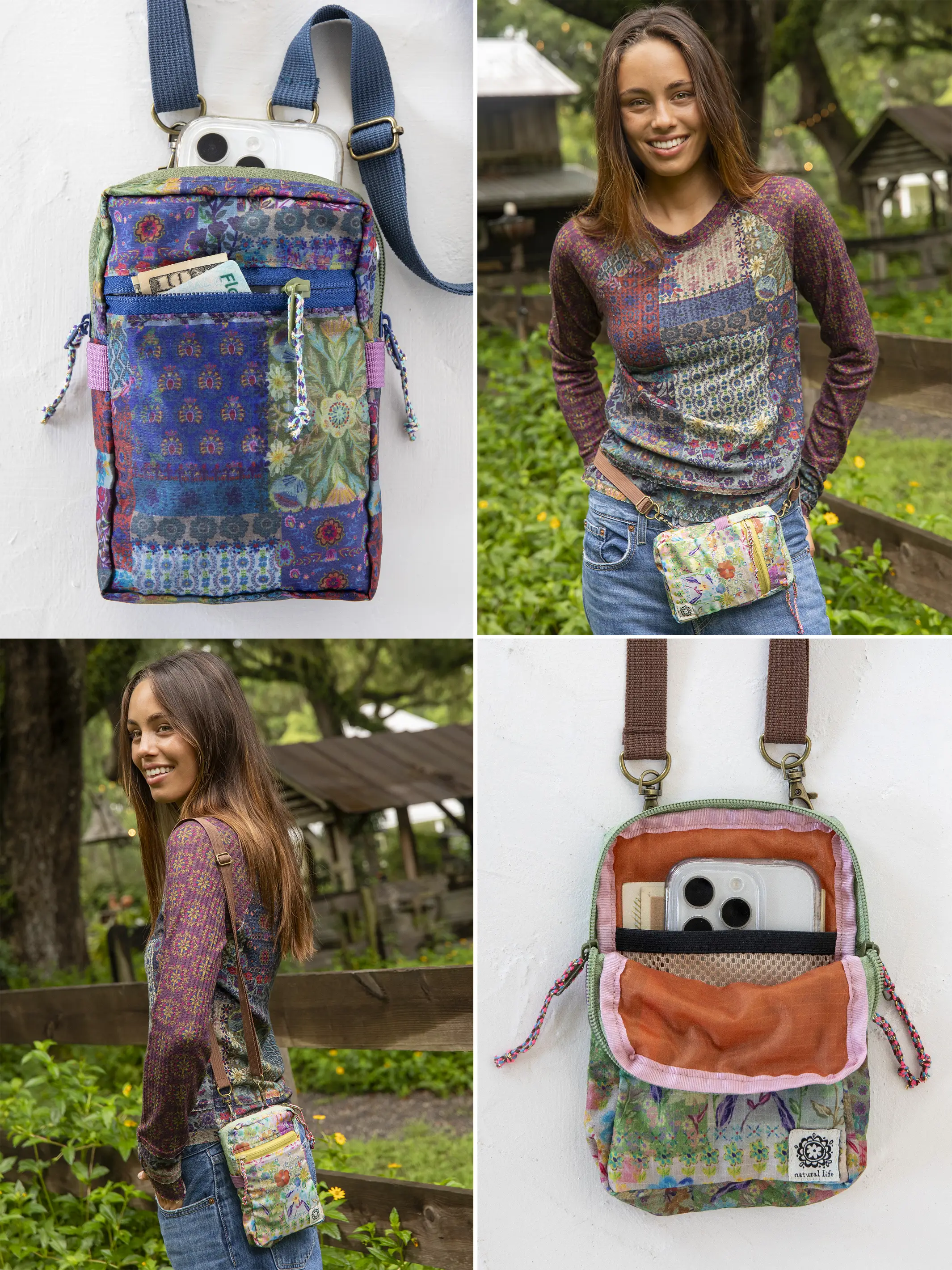 8-in-1 Pocket Crossbody - Taupe Watercolor Patchwork - Image 2