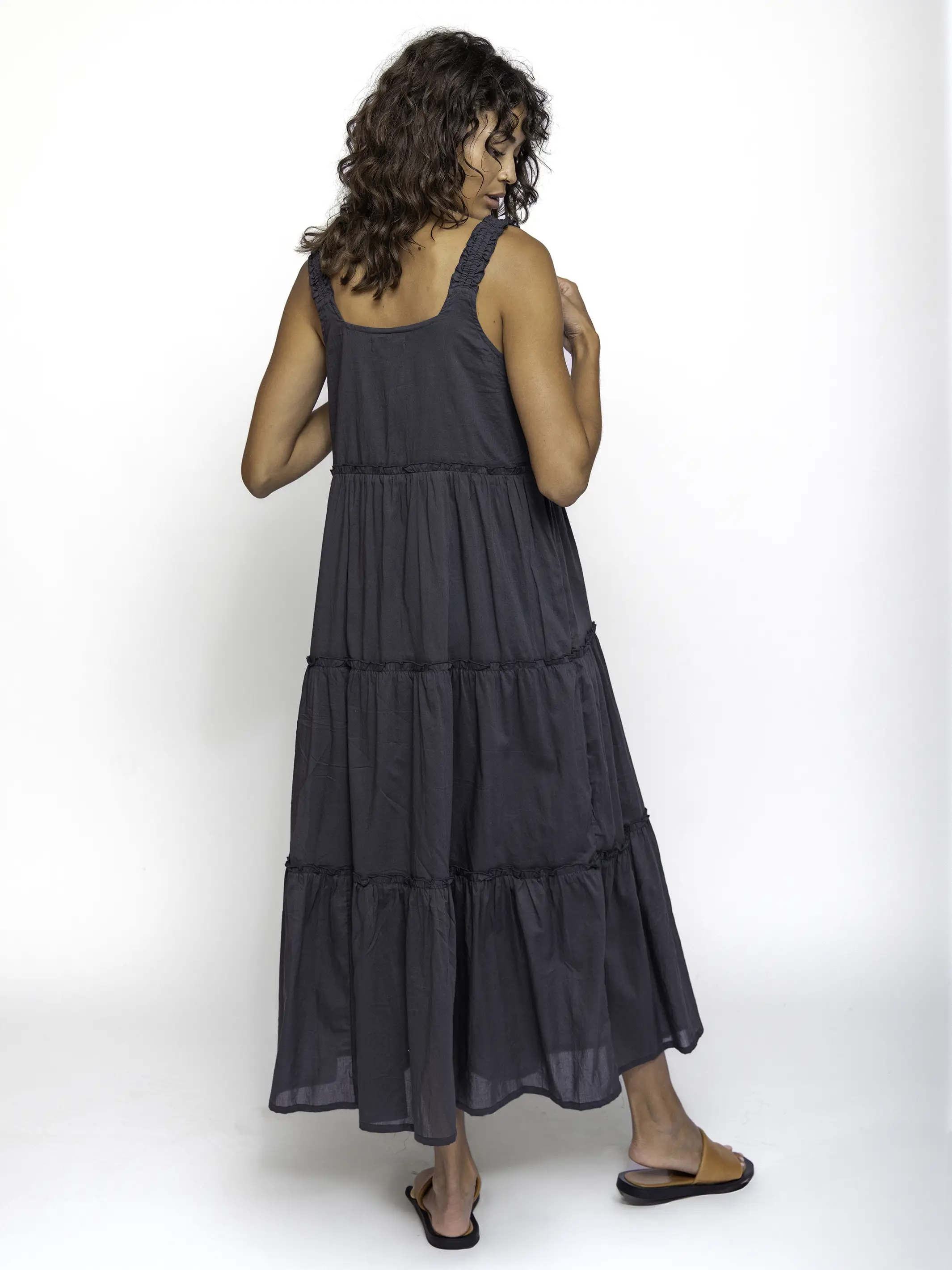 Adele Embroidered Cotton Maxi Dress - Charcoal - Image 3