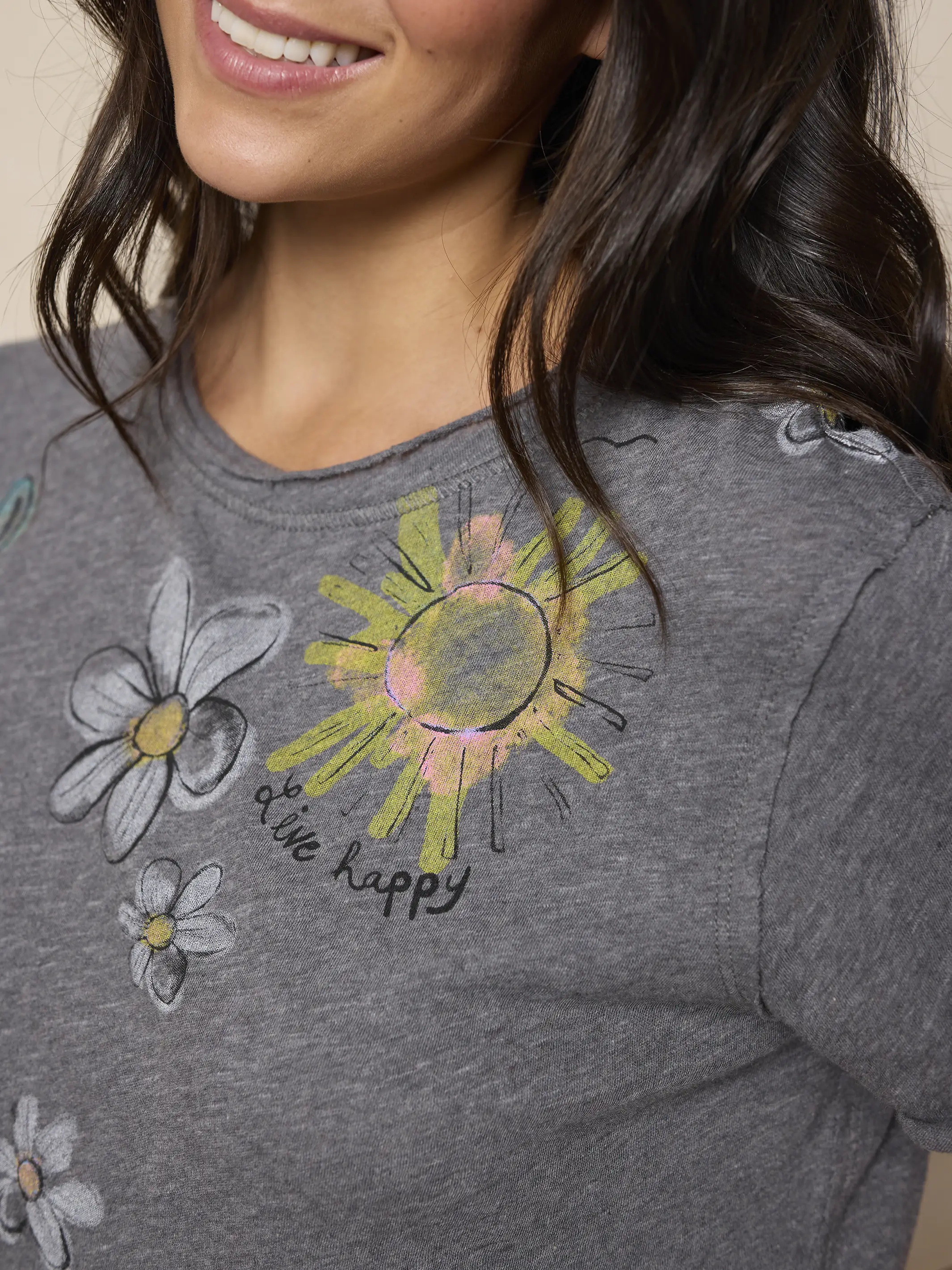 Aiden Cotton Tee -  Charcoal Live Happy - Image 2