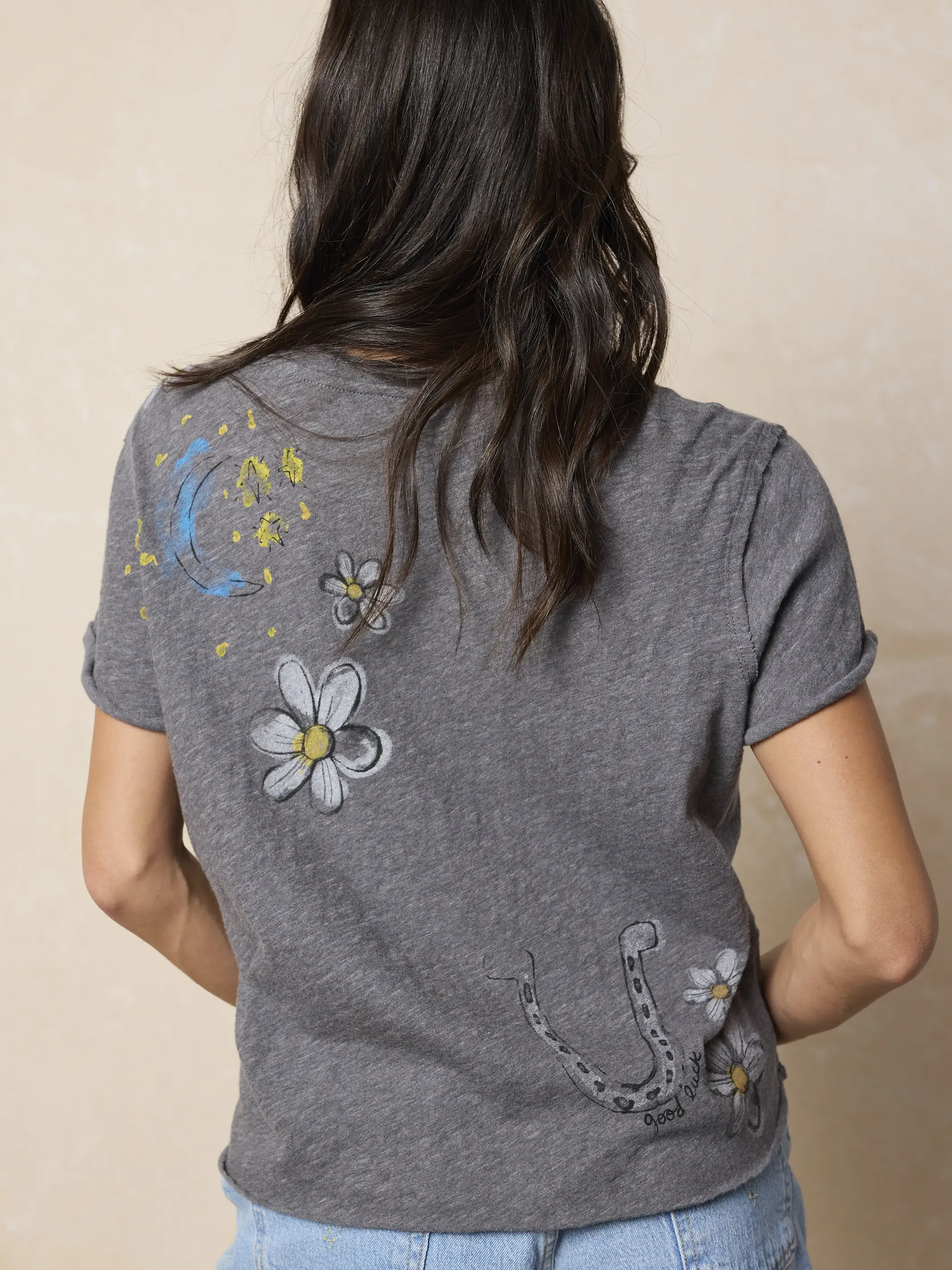 Aiden Cotton Tee -  Charcoal Live Happy - Image 4