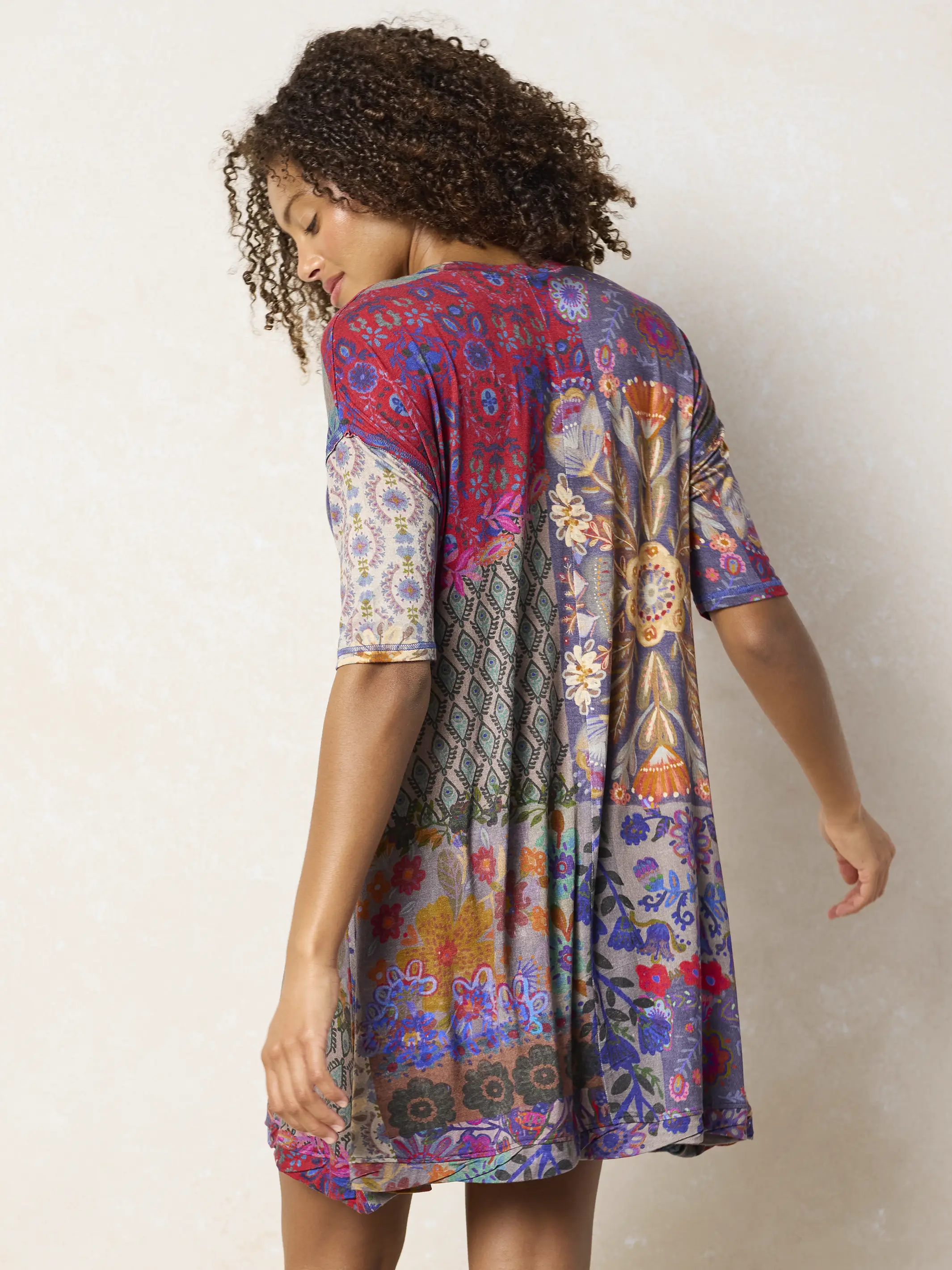 All Day "ButterSoft" Mini Dress - Blue Patchwork - Image 2