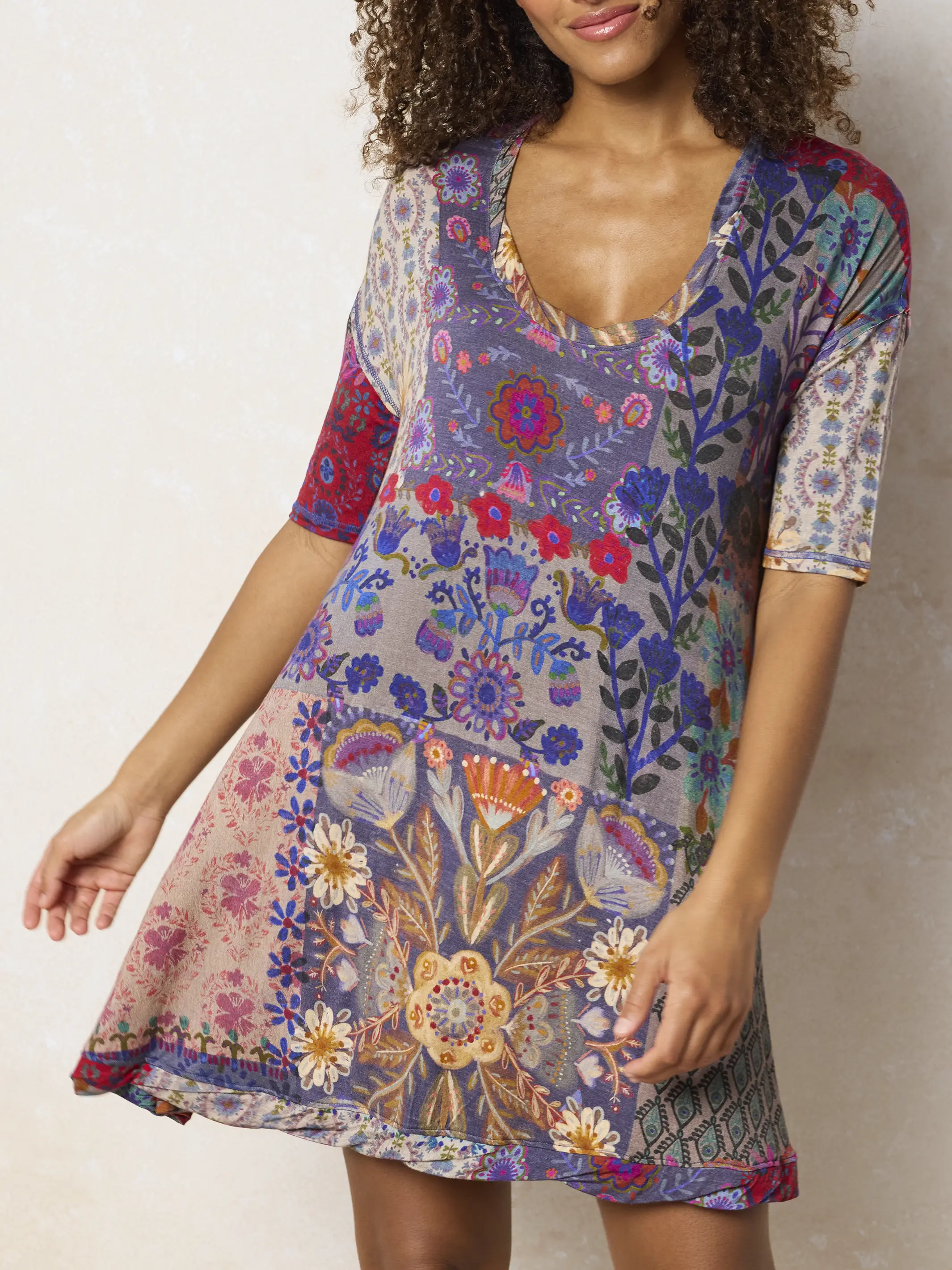 All Day "ButterSoft" Mini Dress - Blue Patchwork - Image 3