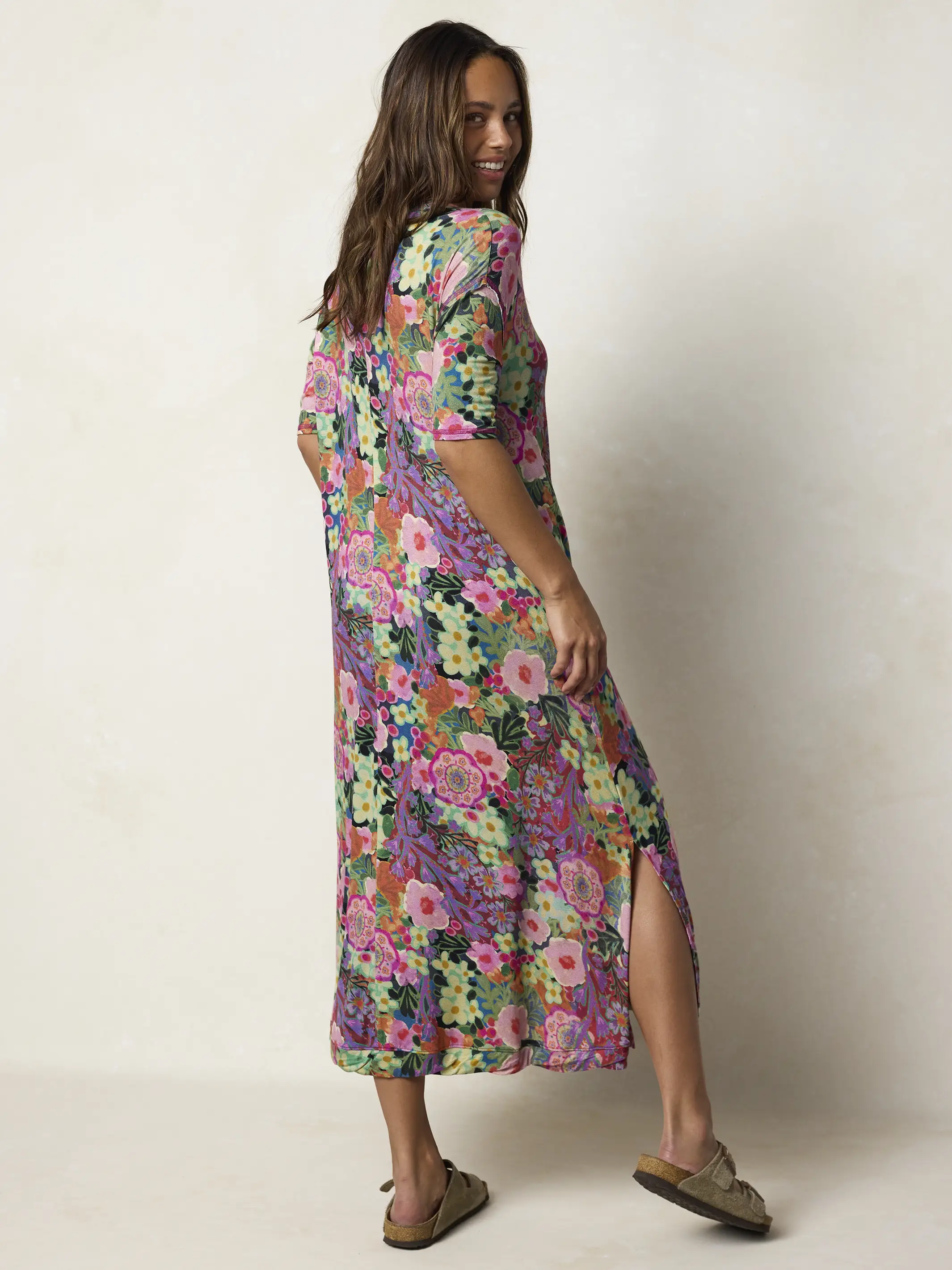 All Day "ButterSoft" Tee Dress - Pink Painted Garden - Image 3