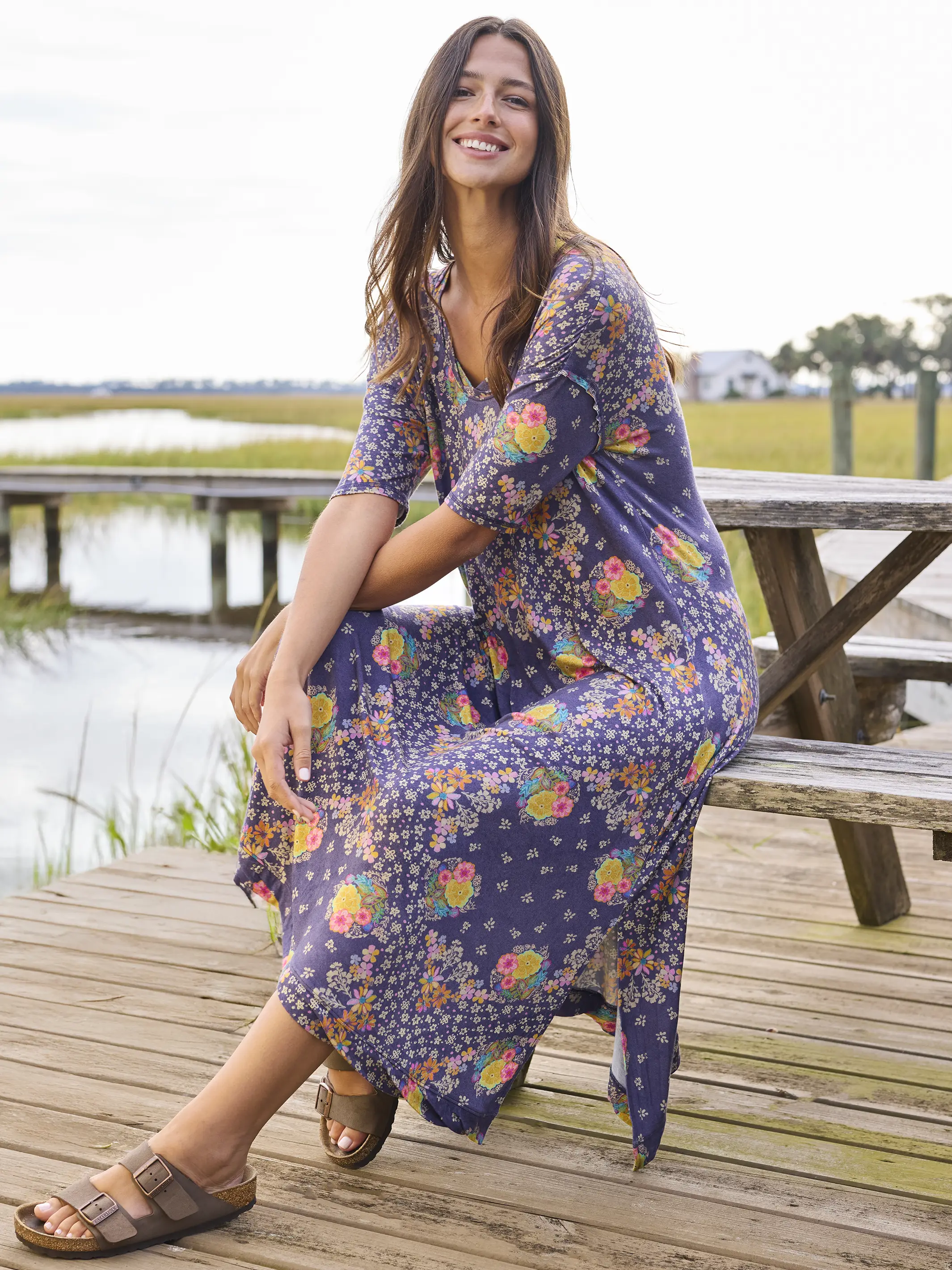All Day "ButterSoft" Tee Dress - Tropic Bandana Navy - Image 3