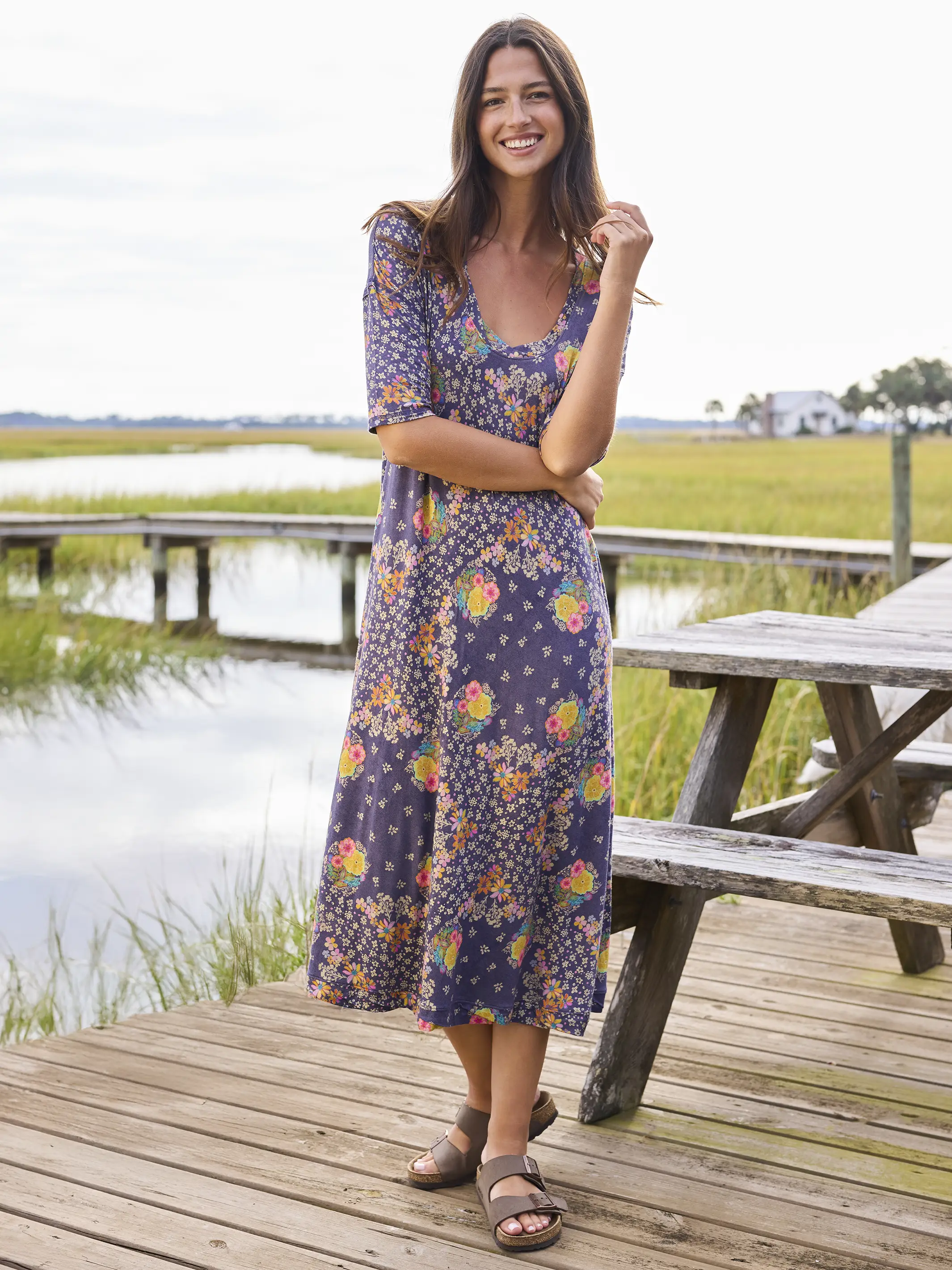 All Day "ButterSoft" Tee Dress - Tropic Bandana Navy - Image 6