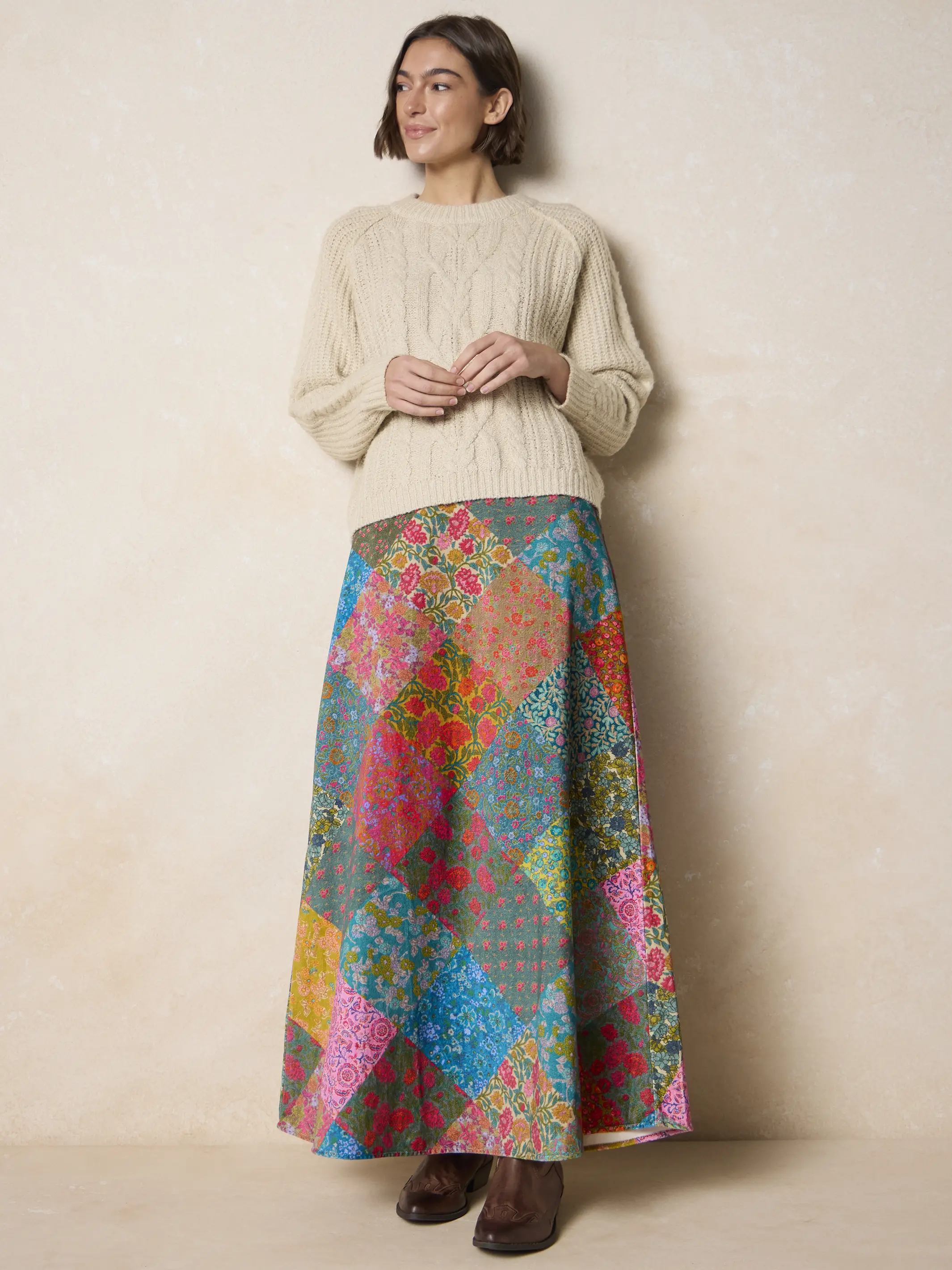 Amour Velvet Maxi Skirt - Bright Patchwork Zinnias - Image 3