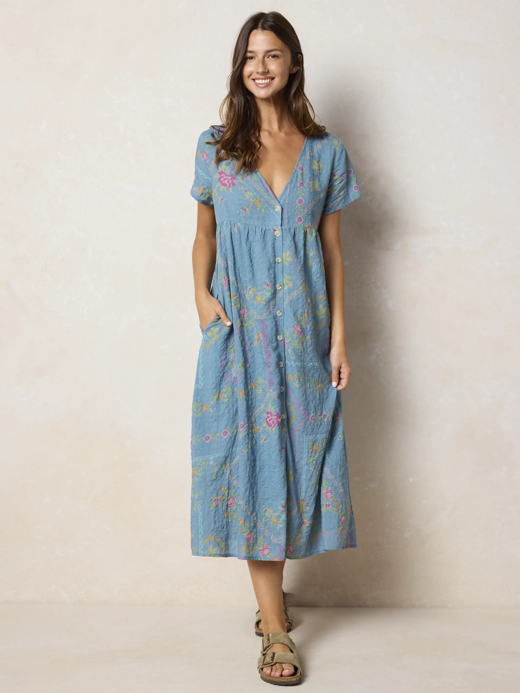 Avery Midi Dress - Heirloom Cross Stitch Blue - Image 2