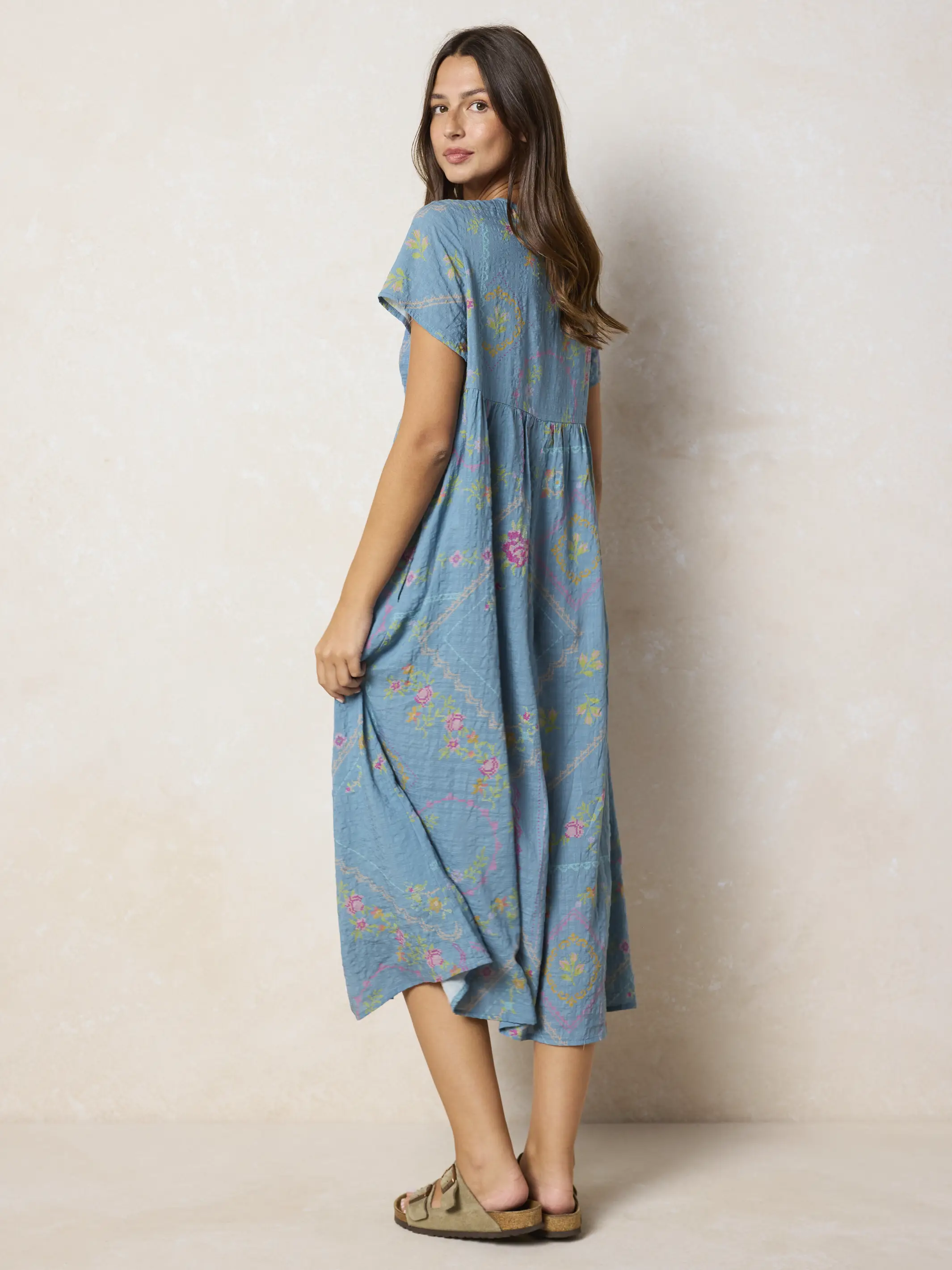 Avery Midi Dress - Heirloom Cross Stitch Blue - Image 3