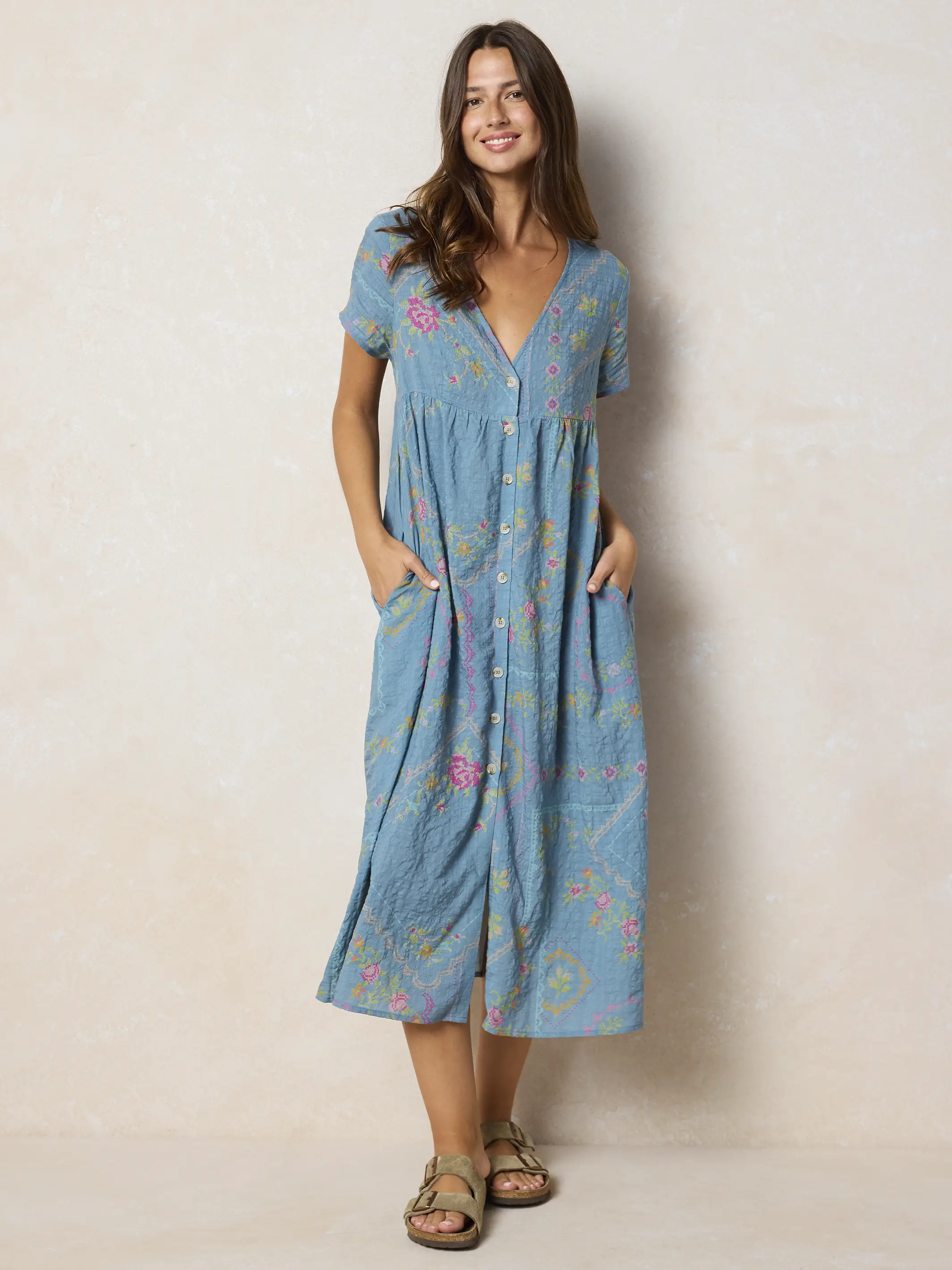 Avery Midi Dress - Heirloom Cross Stitch Blue - Image 4