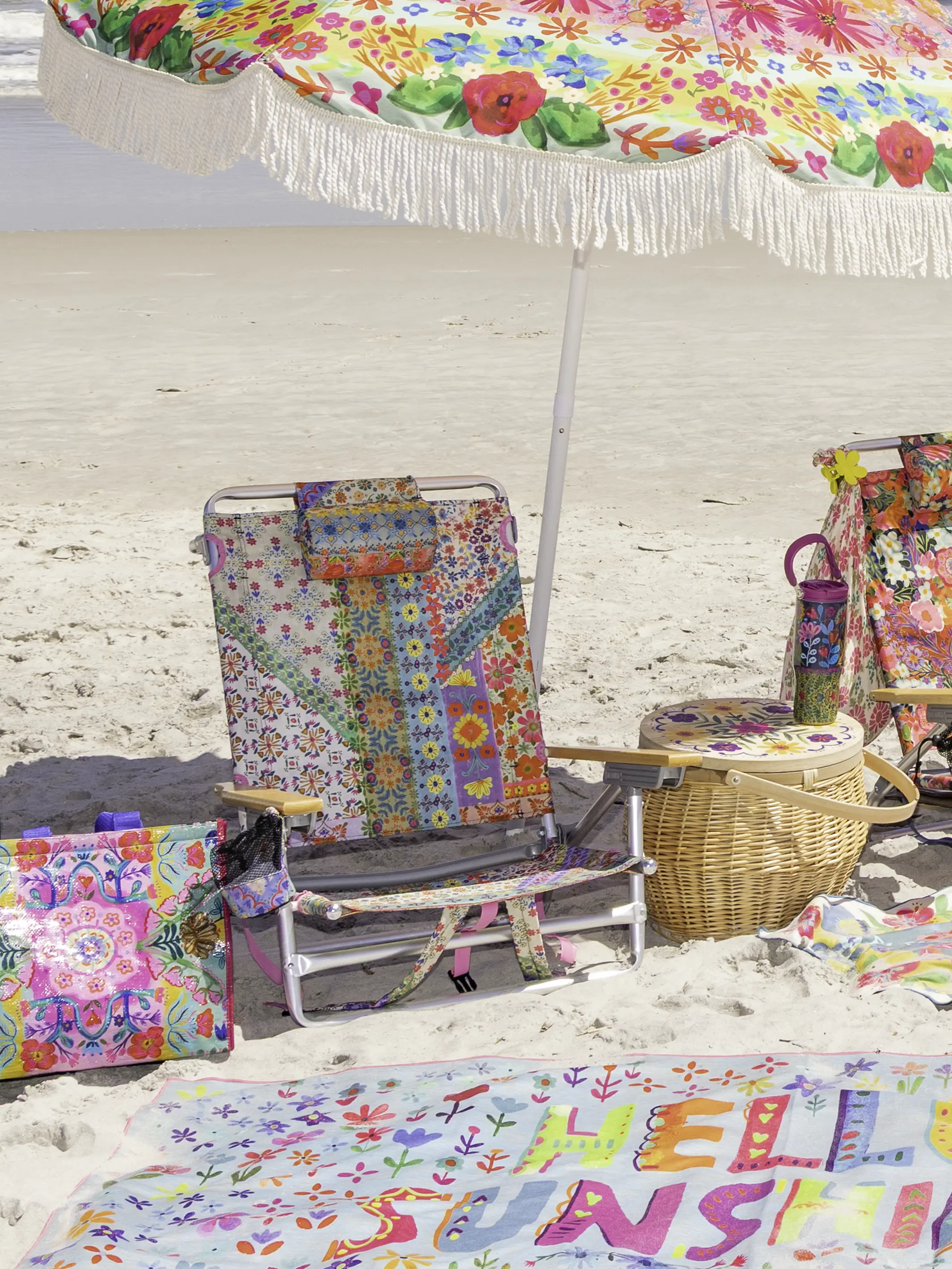 Backpack Beach Chair - Folk Flower Patchwork - Image 3