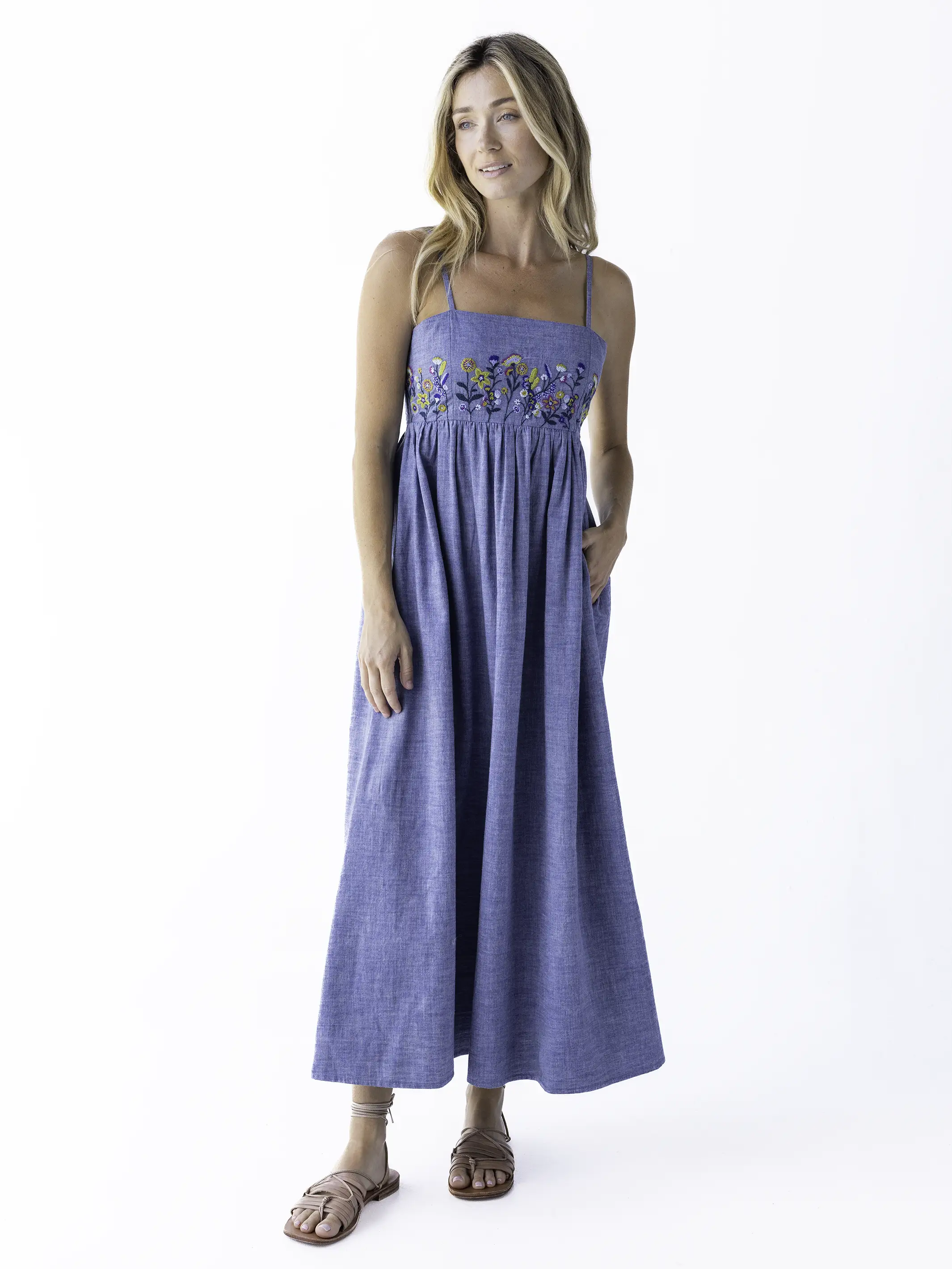 Bailey Embroidered Maxi Dress - Denim Floral - Image 3