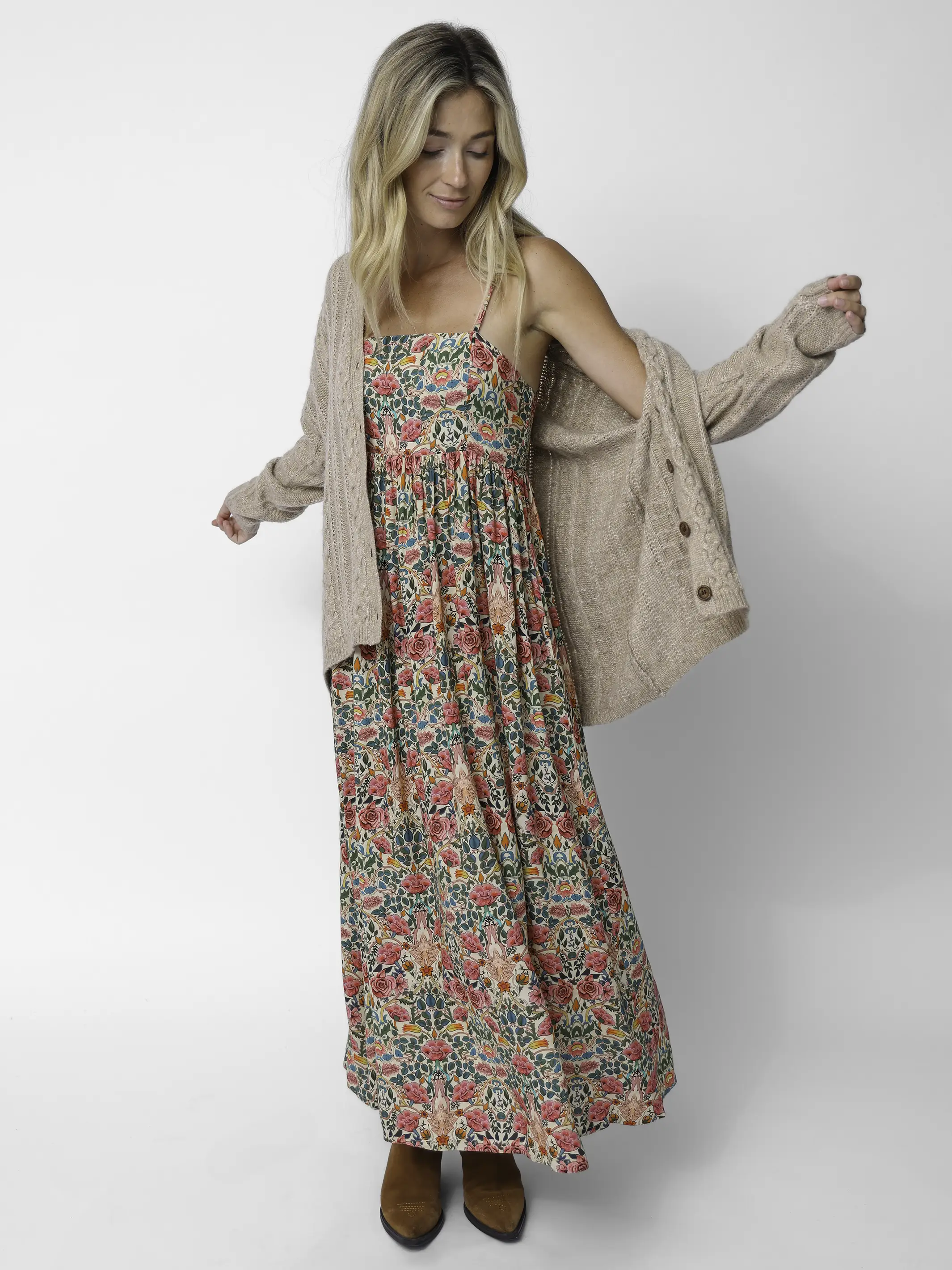 Bailey Maxi Dress - Cream Pink Rose - Image 2