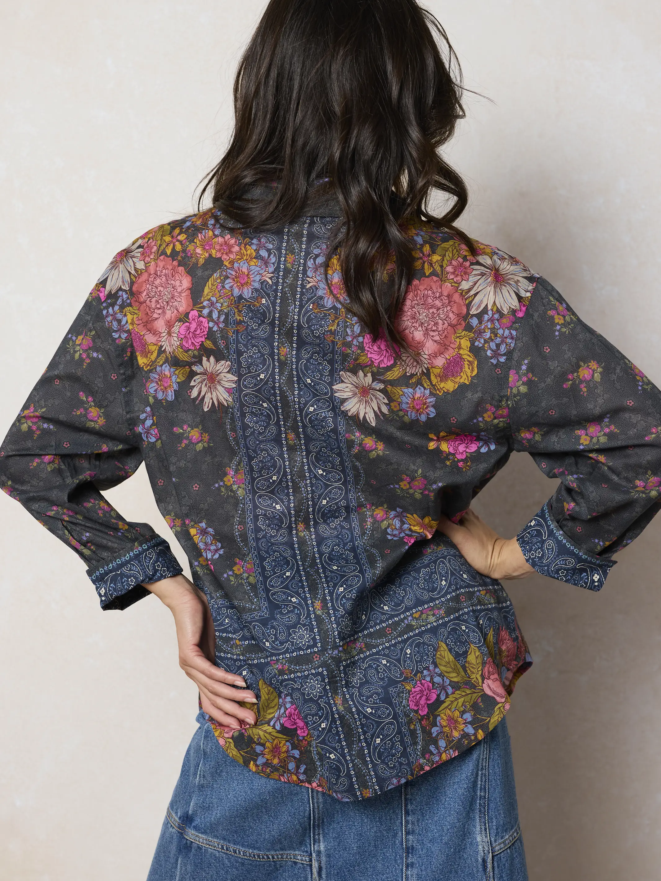 Barcelona Cotton Button Down - English Garden Charcoal - Image 5