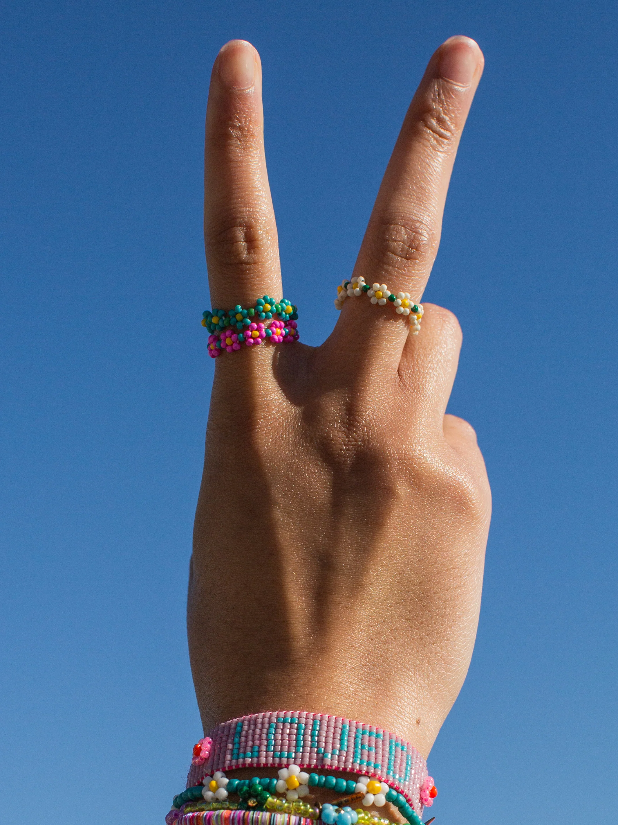 Beaded Daisy Ring - Cream - Image 2