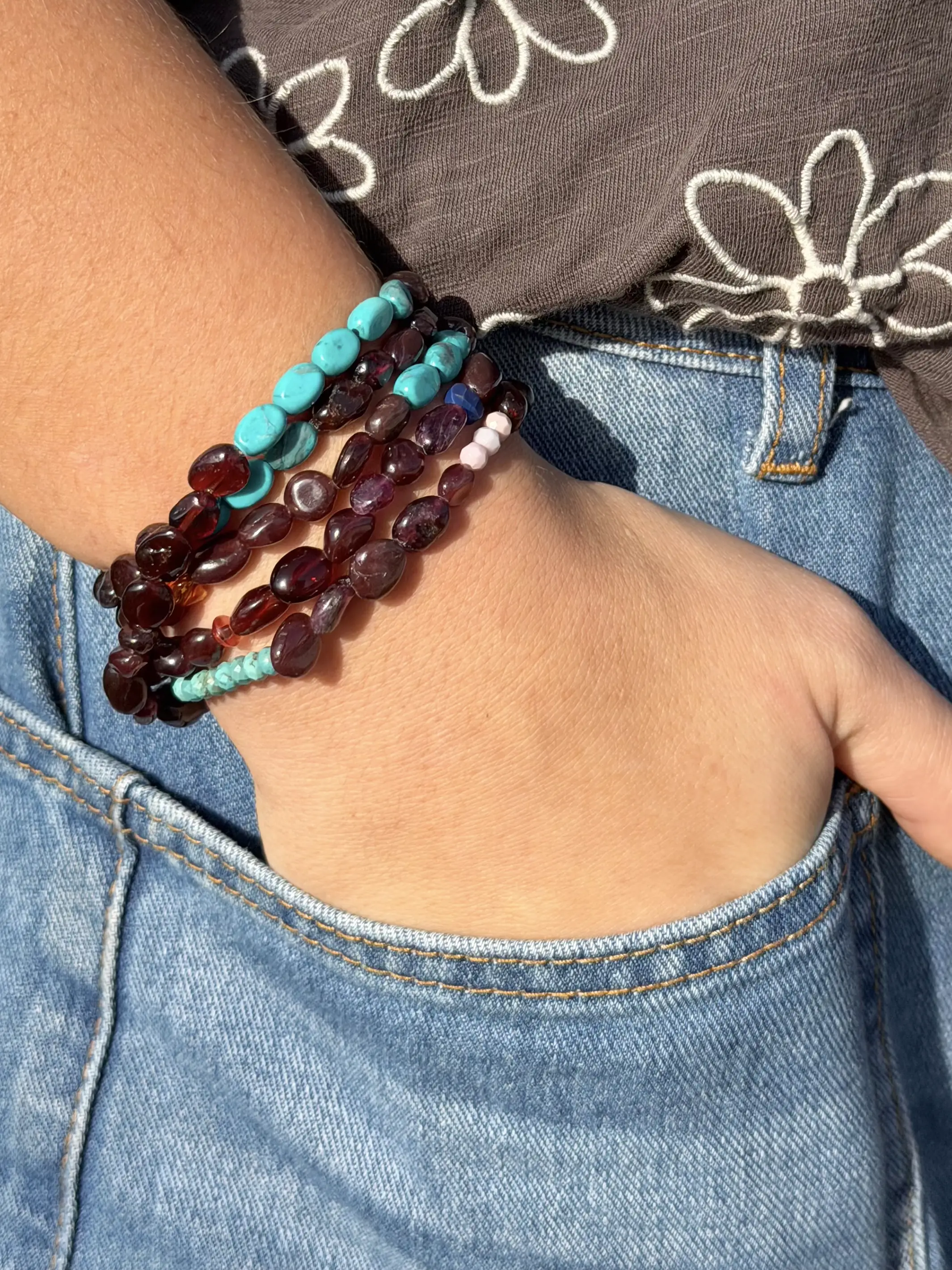 Beaded Necklace & Wrap Bracelet - Dark - Image 2