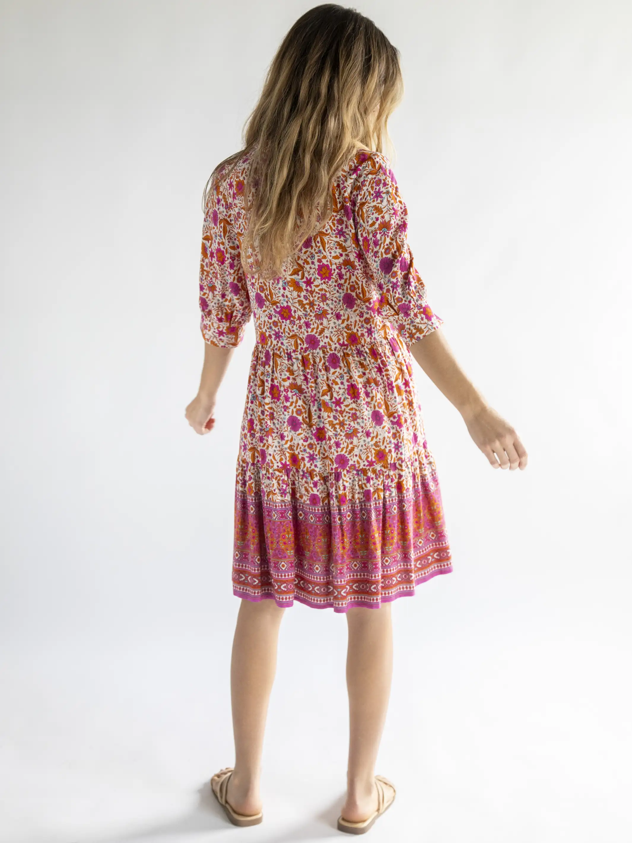 Becca Mini Dress - Pink Floral Border - Image 3