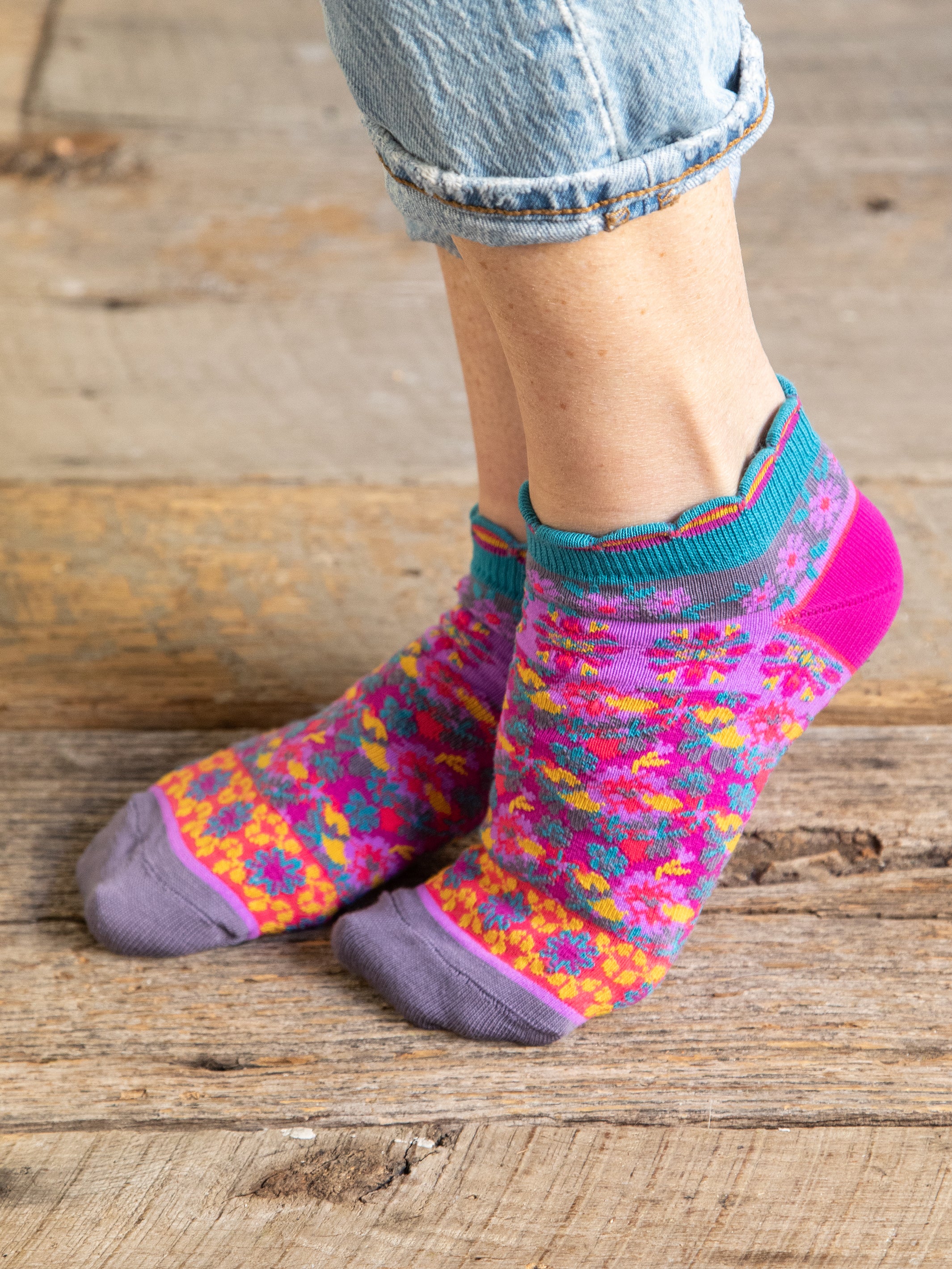 Boho Ankle Socks, Set of 3 - Mustard Floral - Image 3