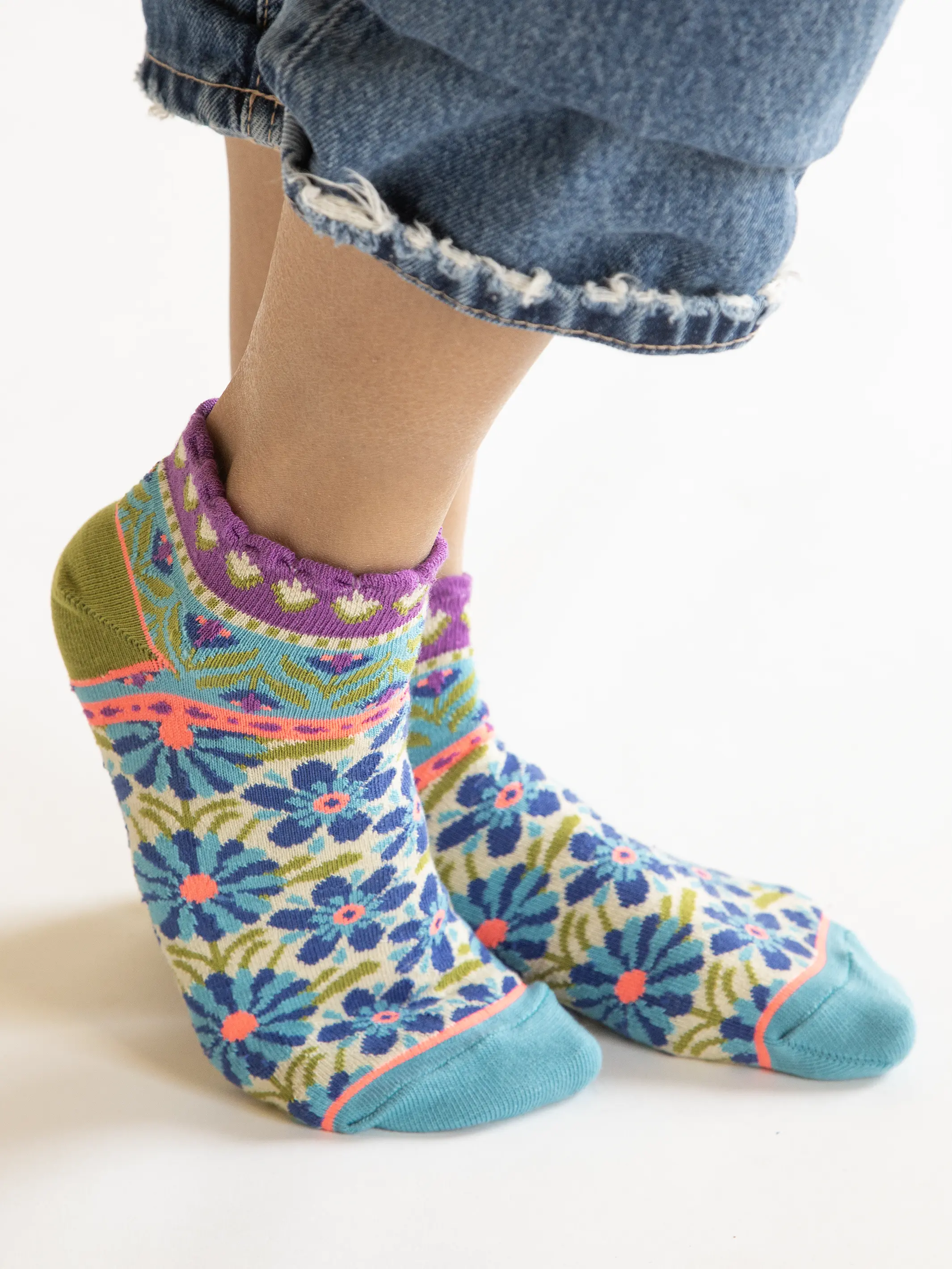 Boho Ankle Socks, Set of 3 - Turquoise Pink - Image 2