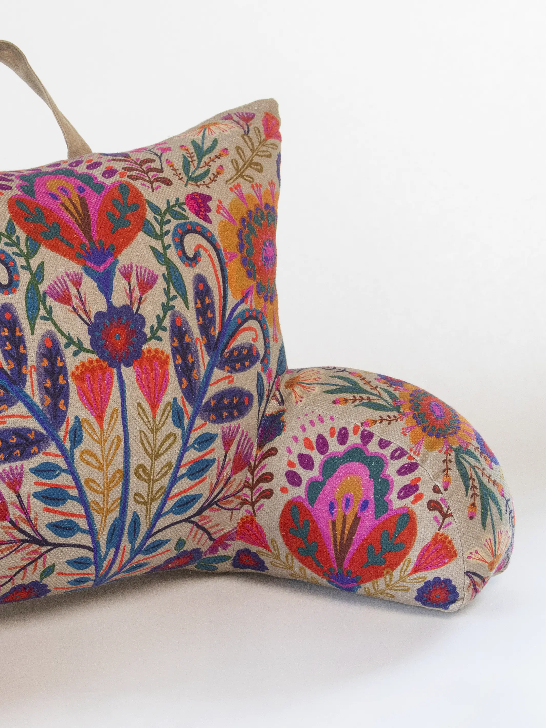 Boho Backrest Pillow - Cream Folk Flower - Image 2
