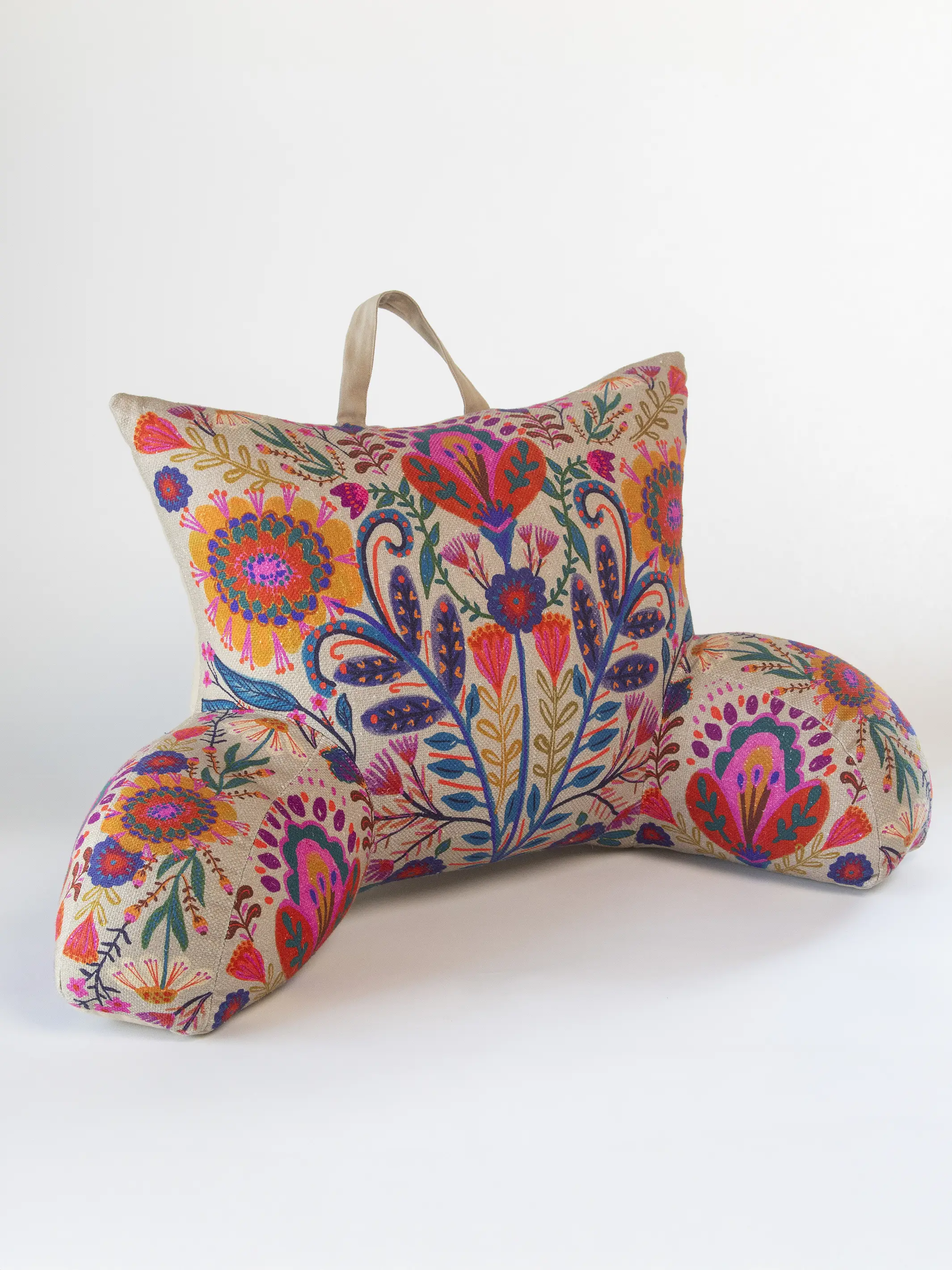 Boho Backrest Pillow - Cream Folk Flower - Image 3