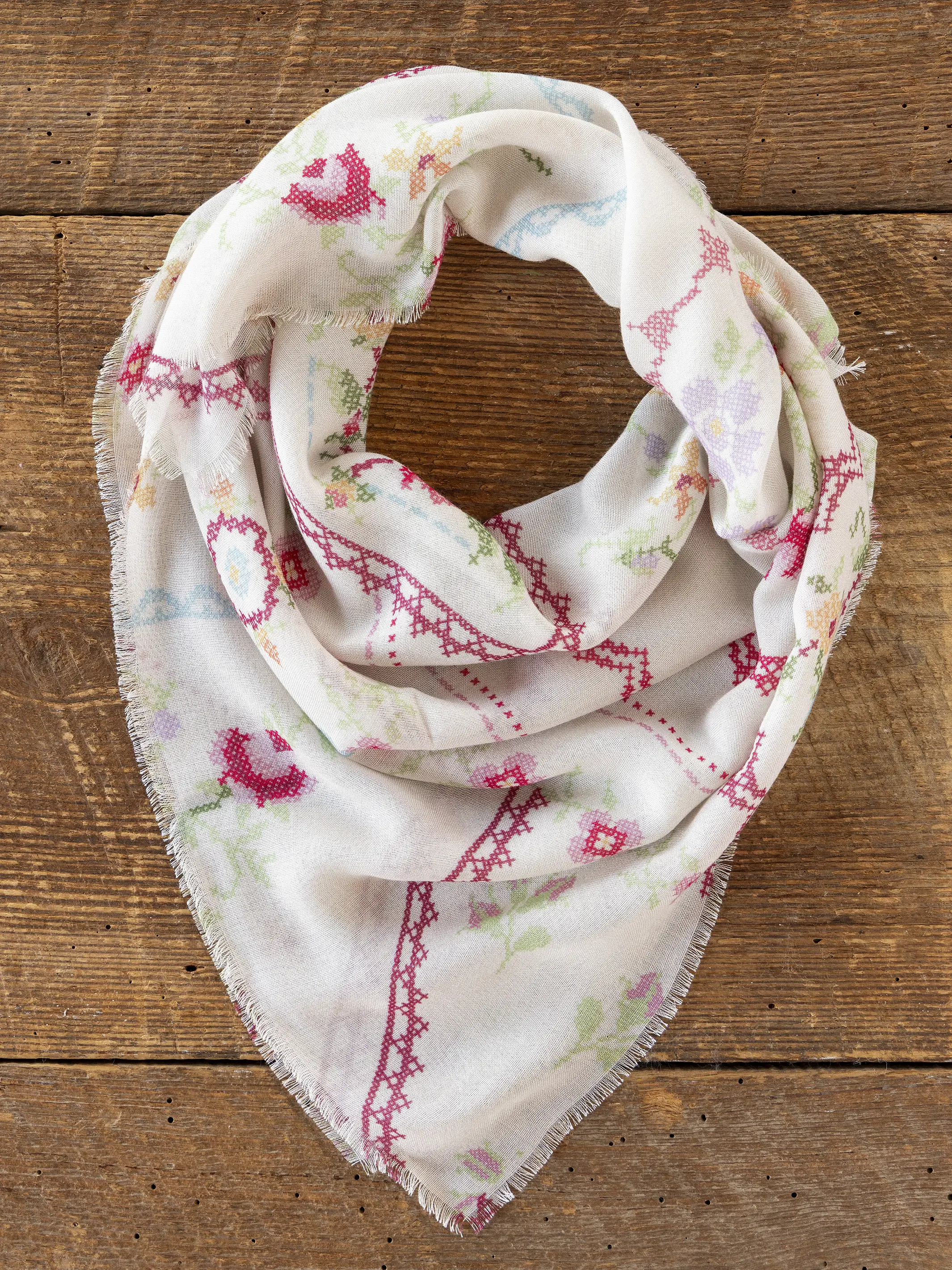 Boho Bandana Scarf - Heirloom Cross Stitch Ivory - Image 3