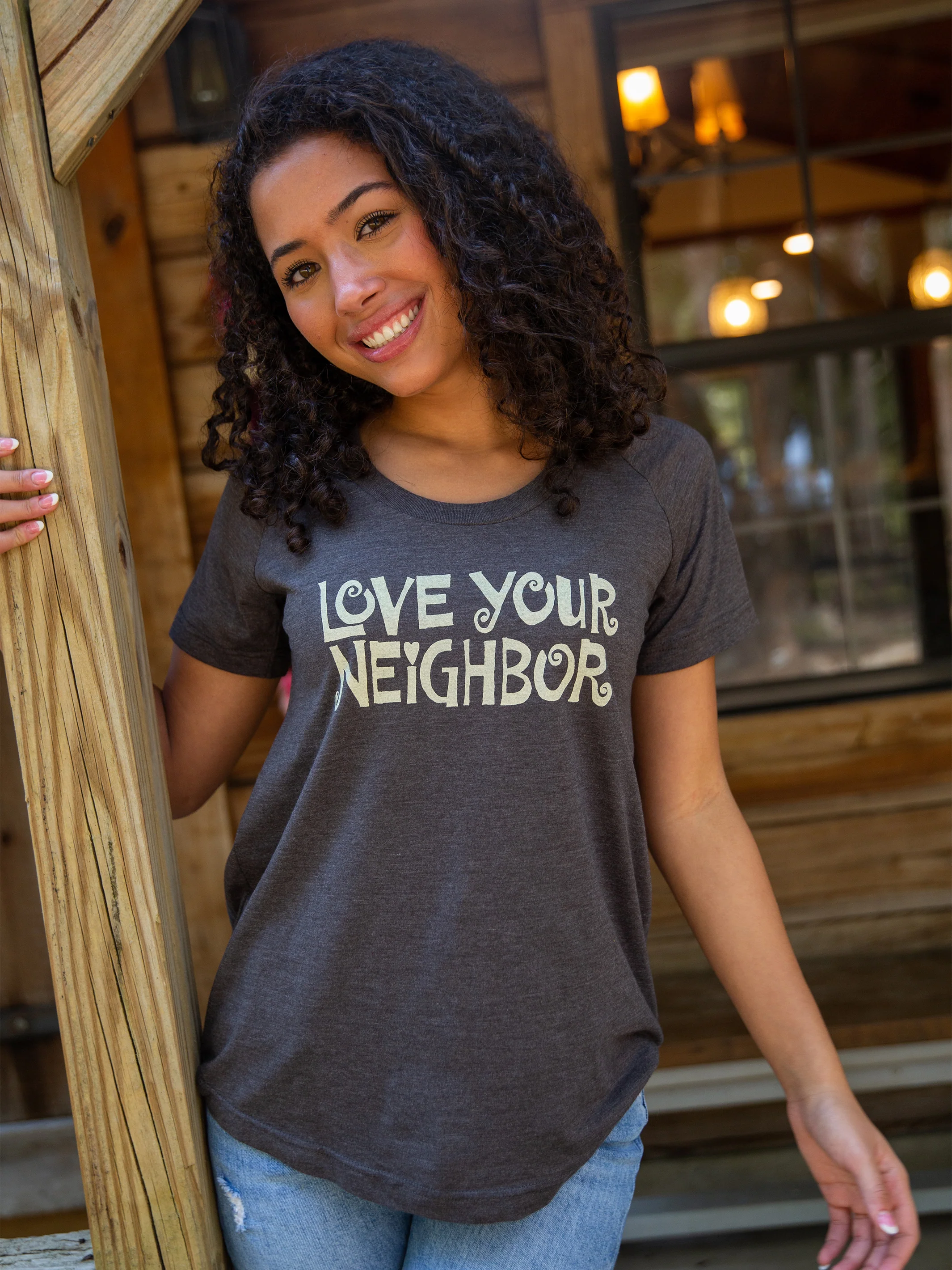Boho Cotton Tee Shirt - Love Your Neighbor - Image 3