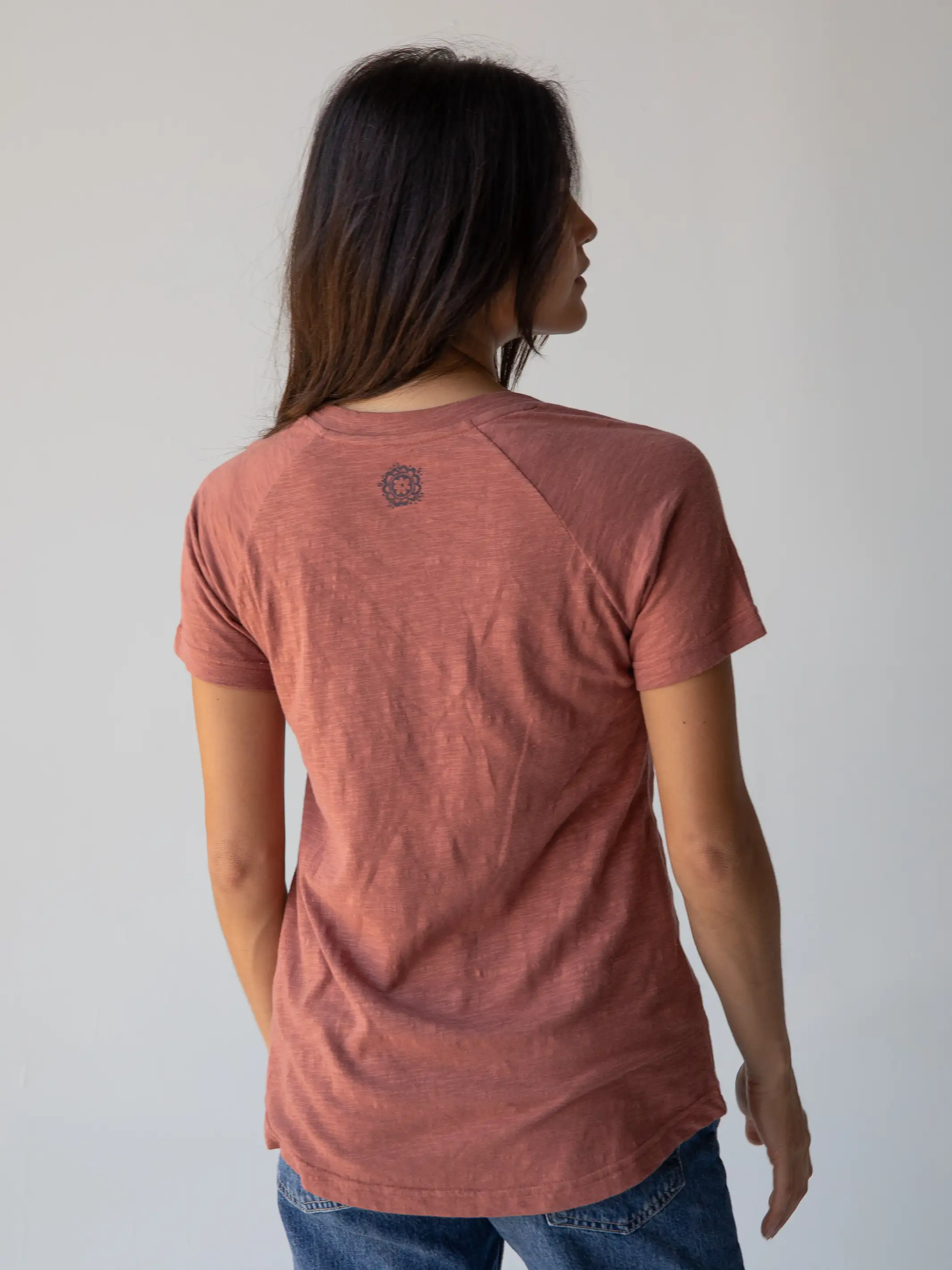 Boho Cotton Tee Shirt - Rust Folk Flower - Image 3