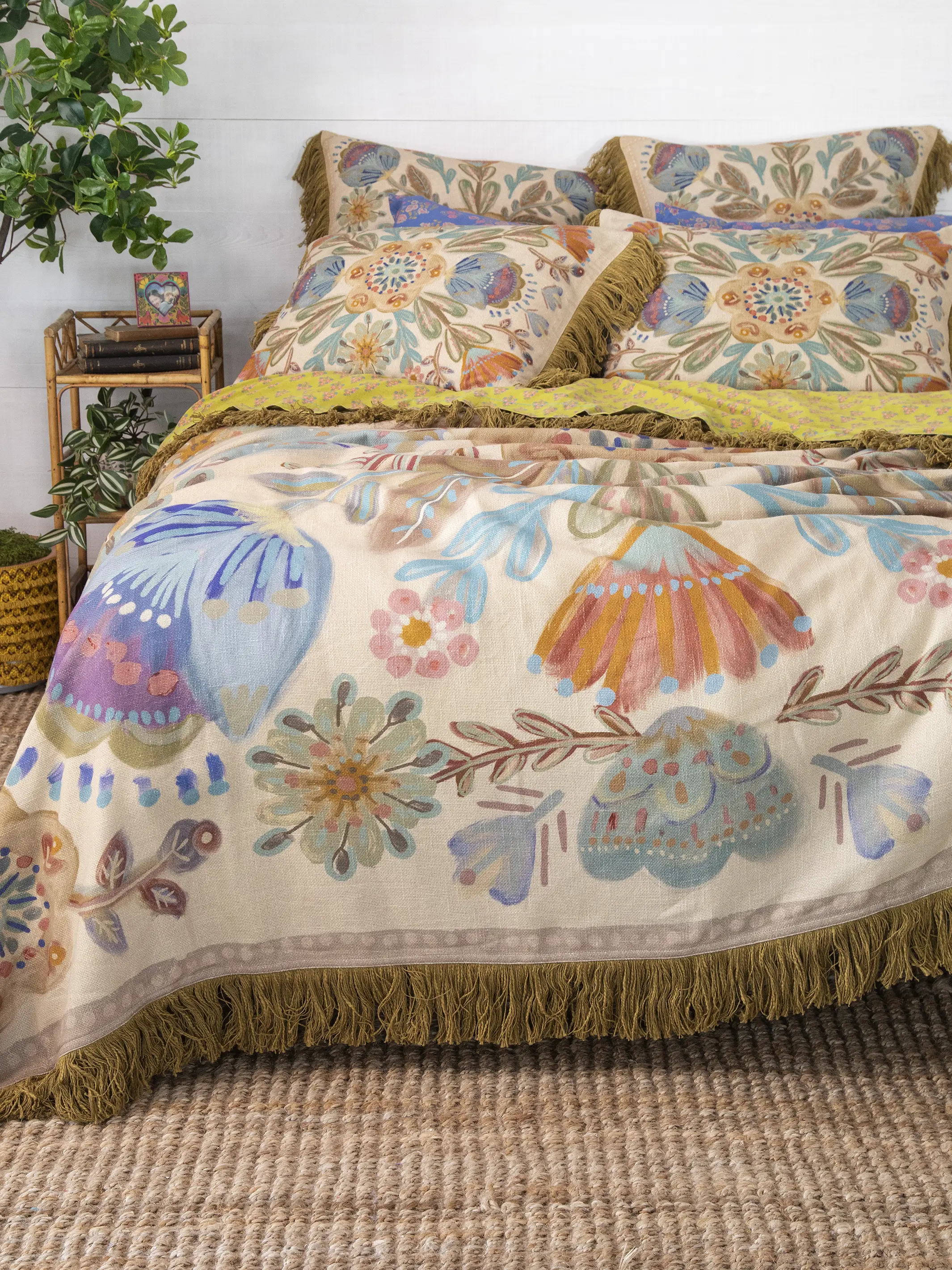 Boho Fringe Euro Sham - Cream Mandala - Image 3