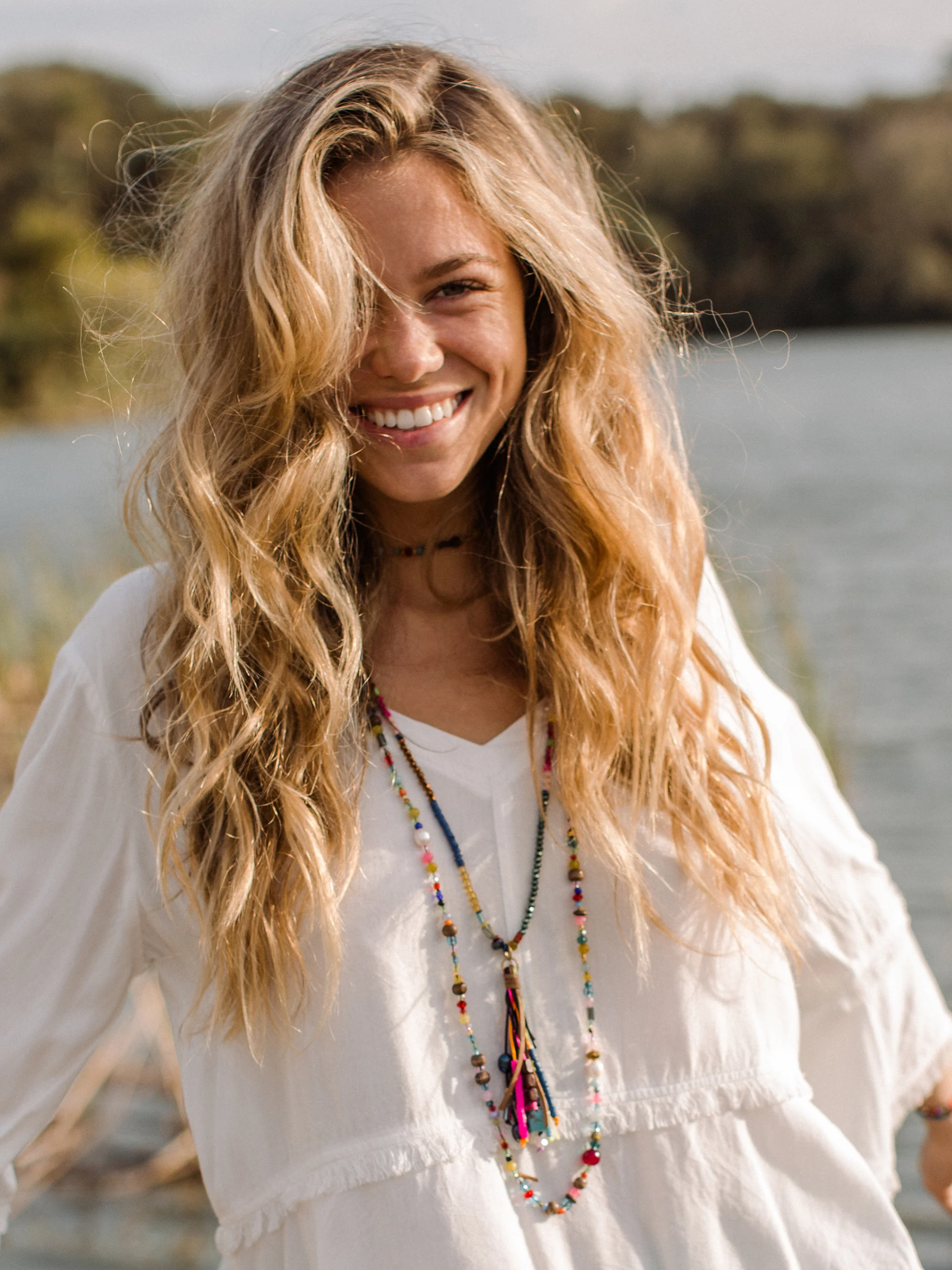 Boho Glass & Pearl Beaded Necklace - Multicolor - Image 3