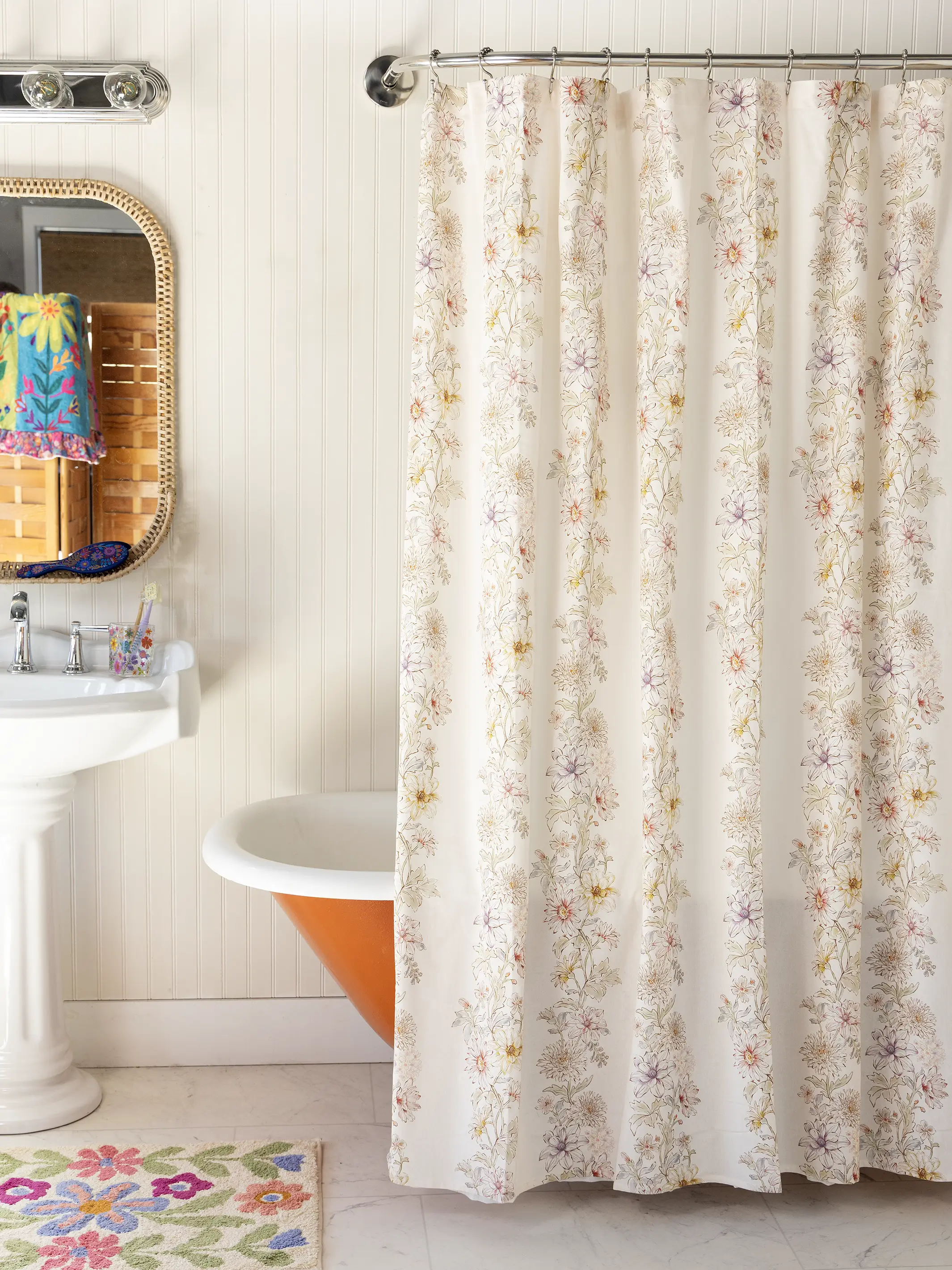 Boho Shower Curtain - Ivory Dahlia Rows - Image 2