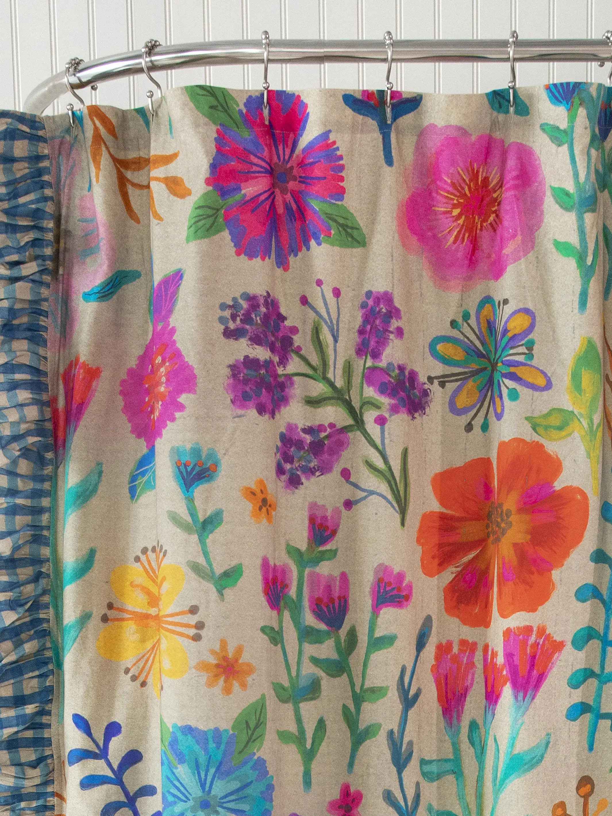 Boho Shower Curtain - Rainbow Garden Cream - Image 2
