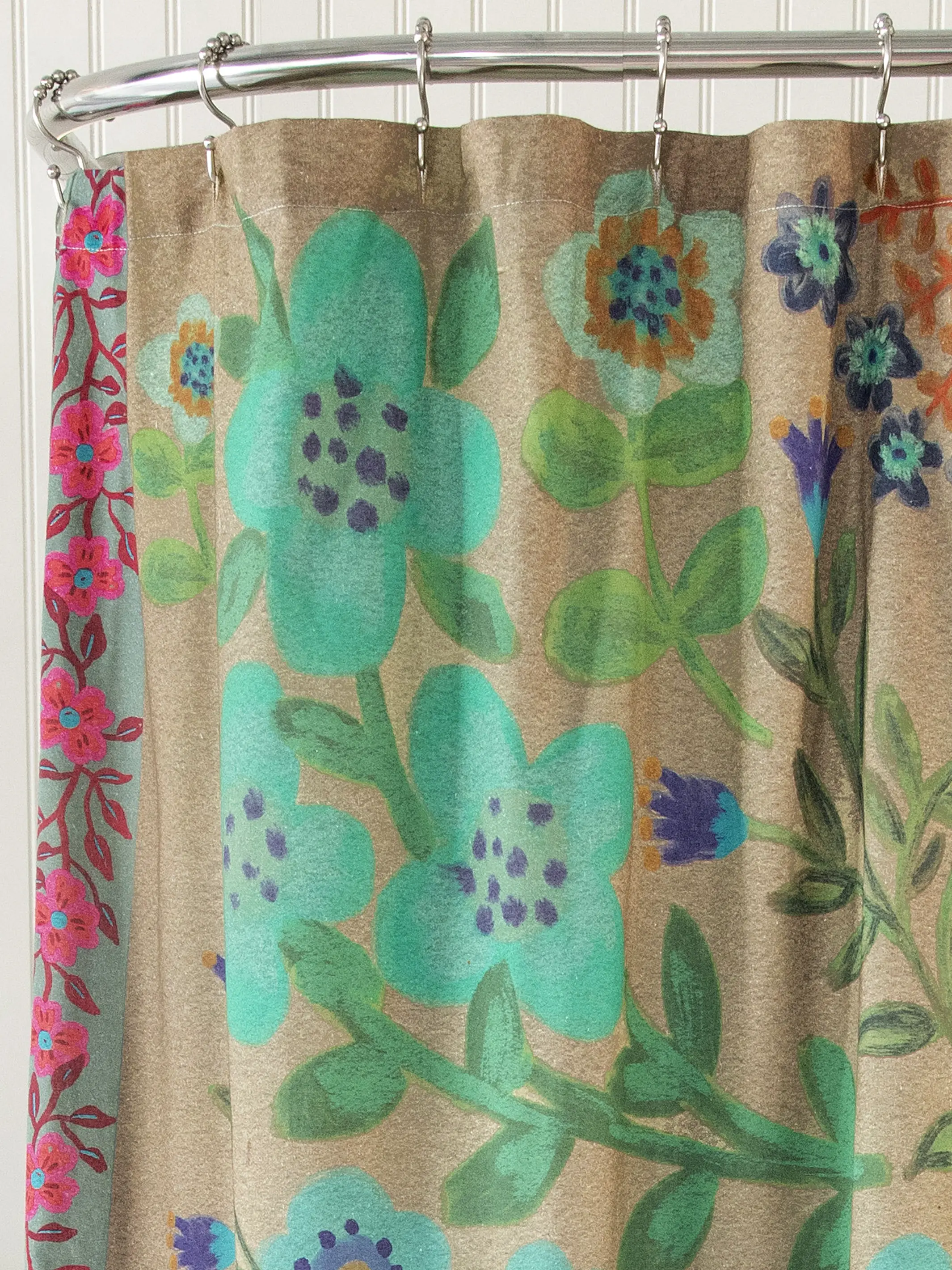 Boho Shower Curtain - Tan Folk Flower - Image 2