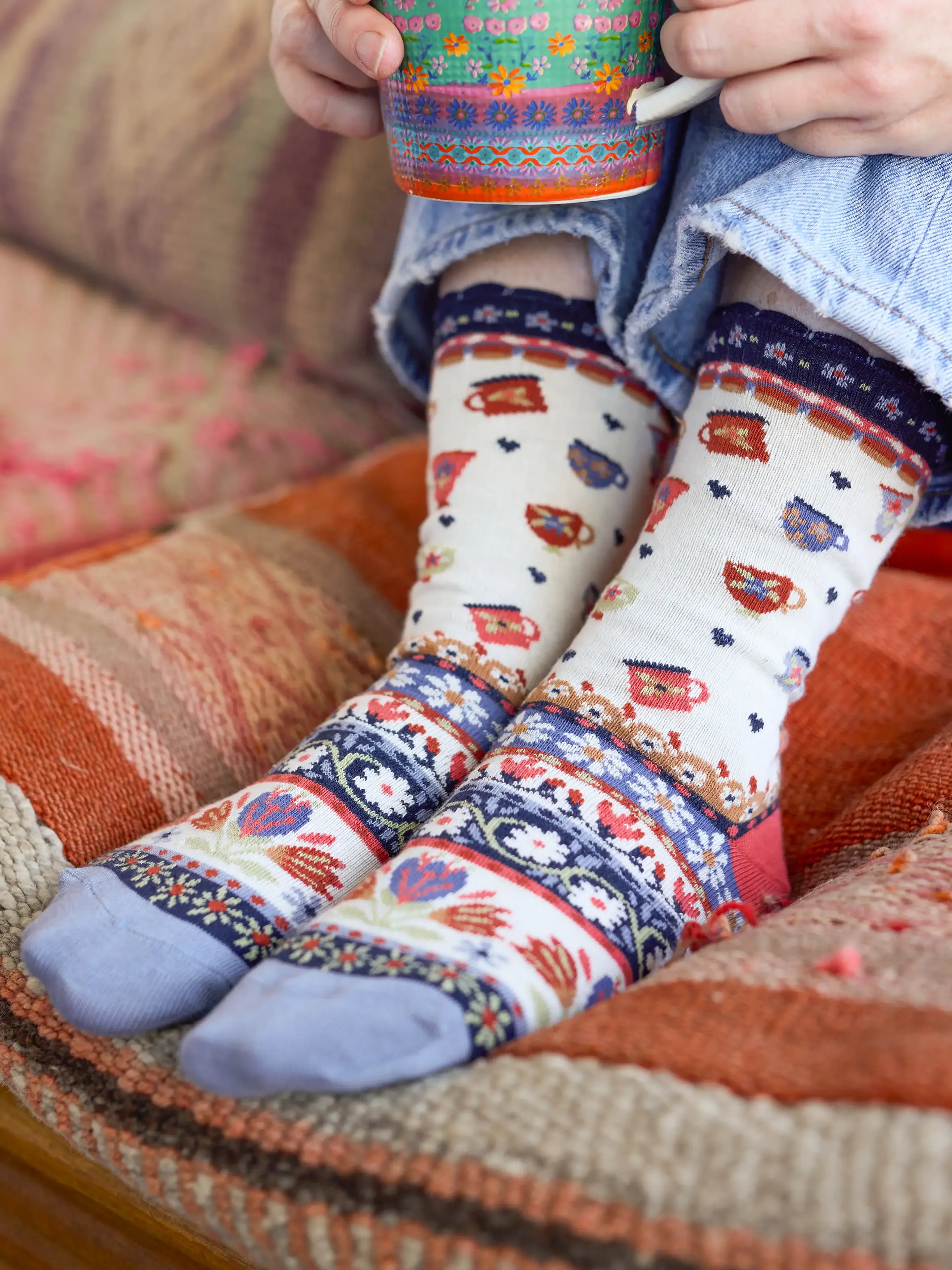 Boxed Boho Sock Set, Set of 3 - Coffee Cups - Image 2