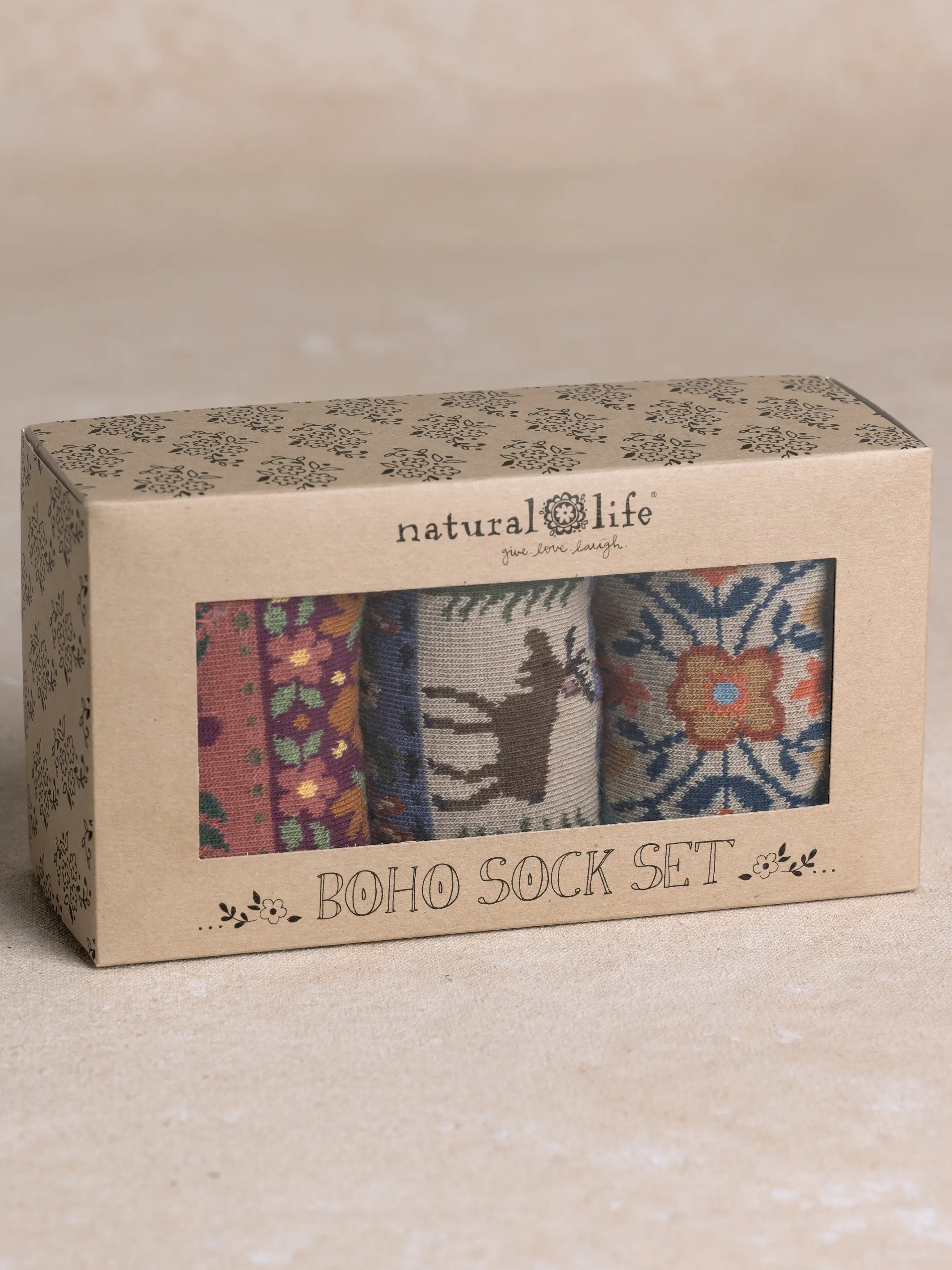 Boxed Boho Sock Set, Set of 3 - Maroon Moose - Image 3
