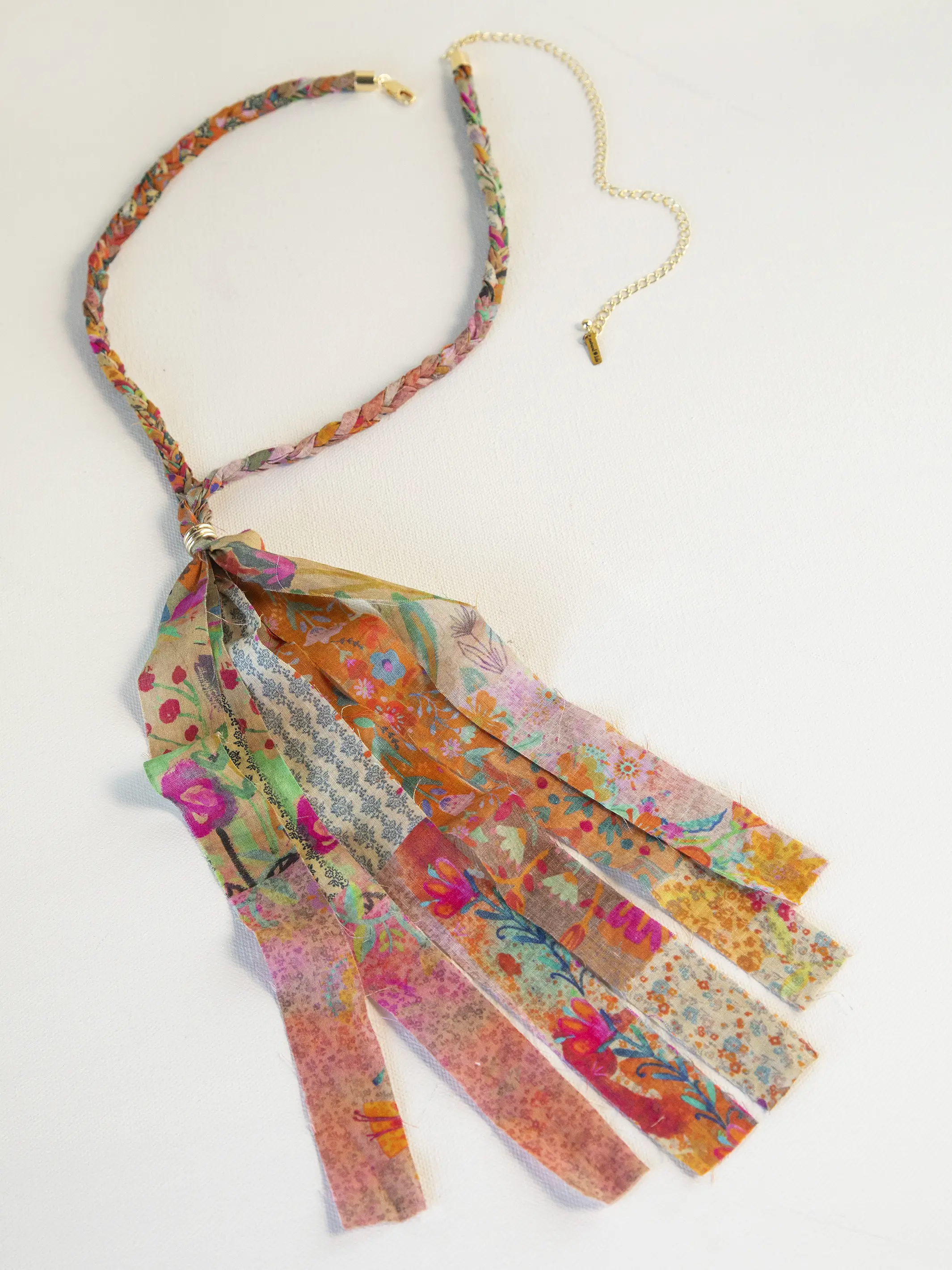 Braided Bandana Necklace - Pink Floral Patchwork - Image 2