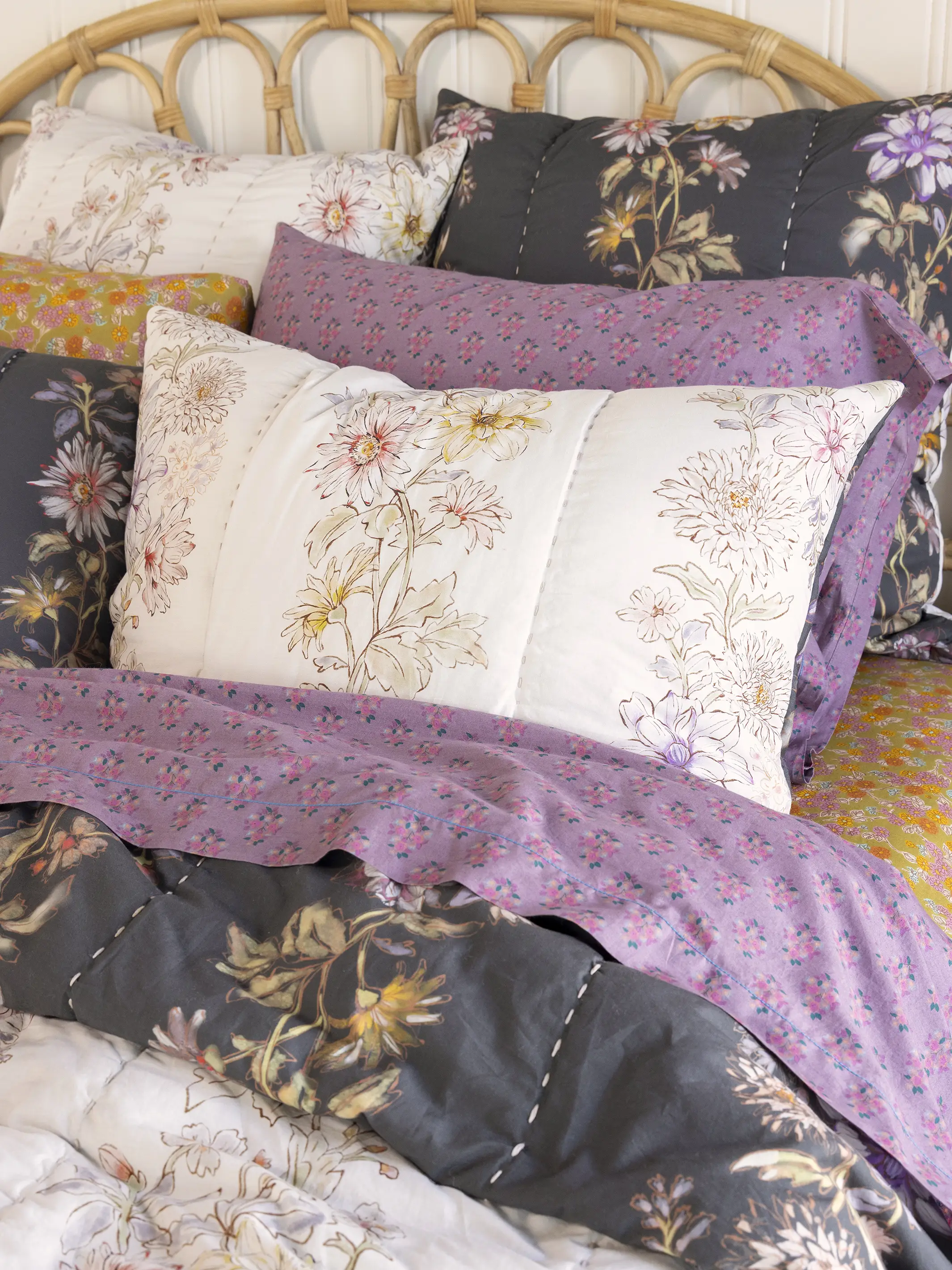 Bungalow Reversible Cotton Euro Sham - Ivory Dahlia Rows - Image 2