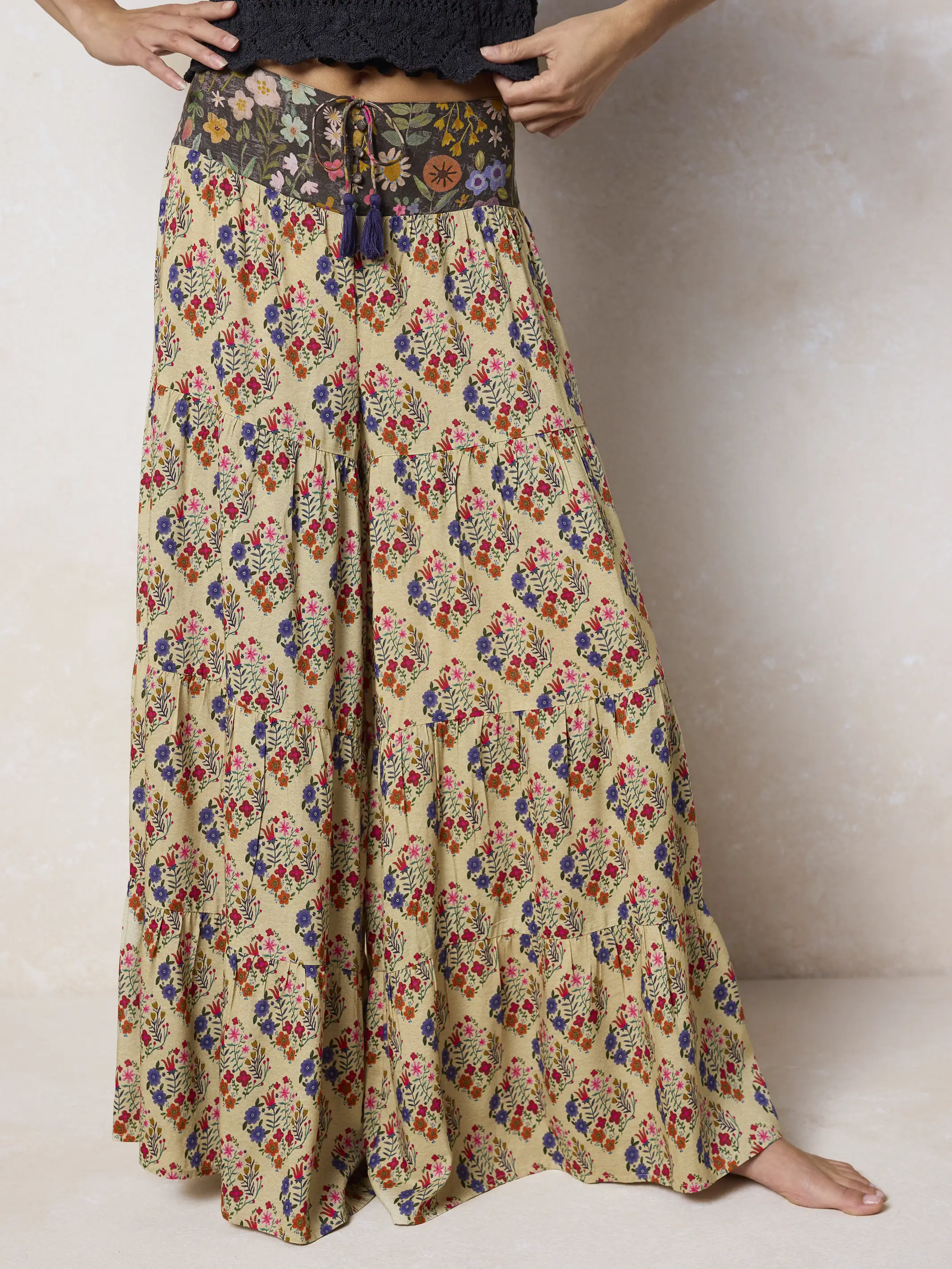 Cami Tie-Front Palazzo Pants - Ditsy Diamonds Cream - Image 2