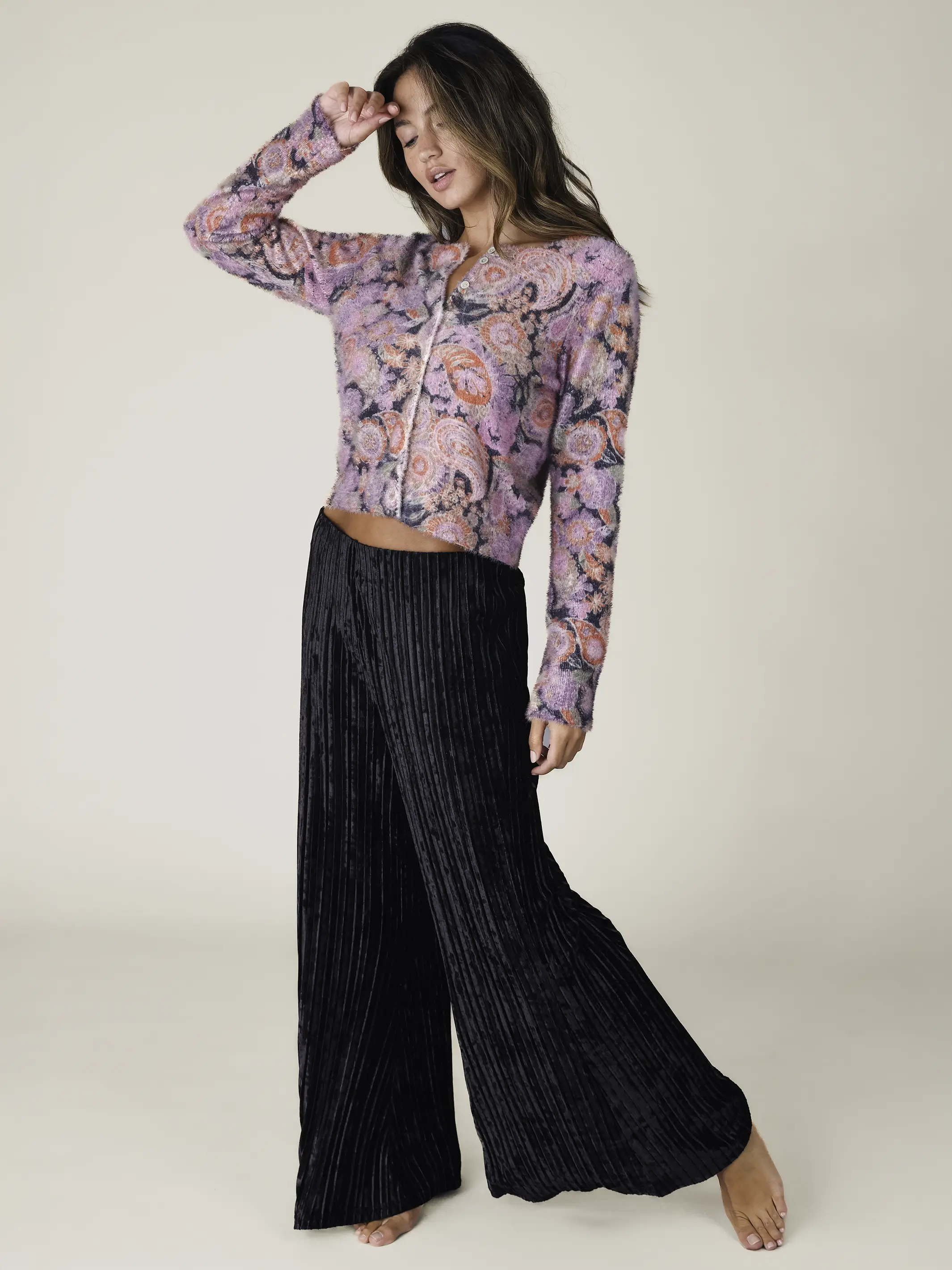 Cashmere-Like Cardigan - Black Sketched Paisley - Image 2