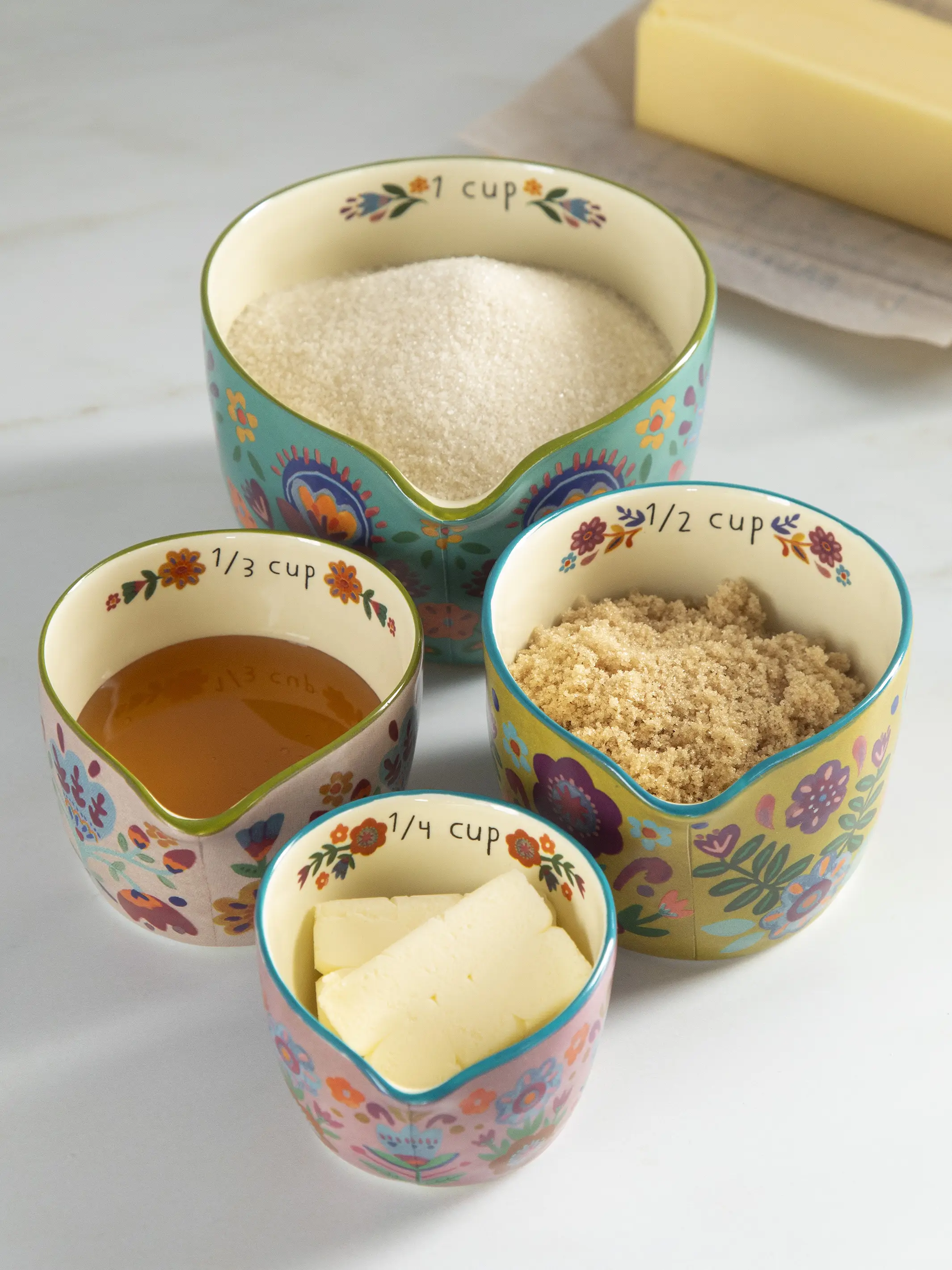 Ceramic Nesting Measuring Cups - Folk Flower - Image 2