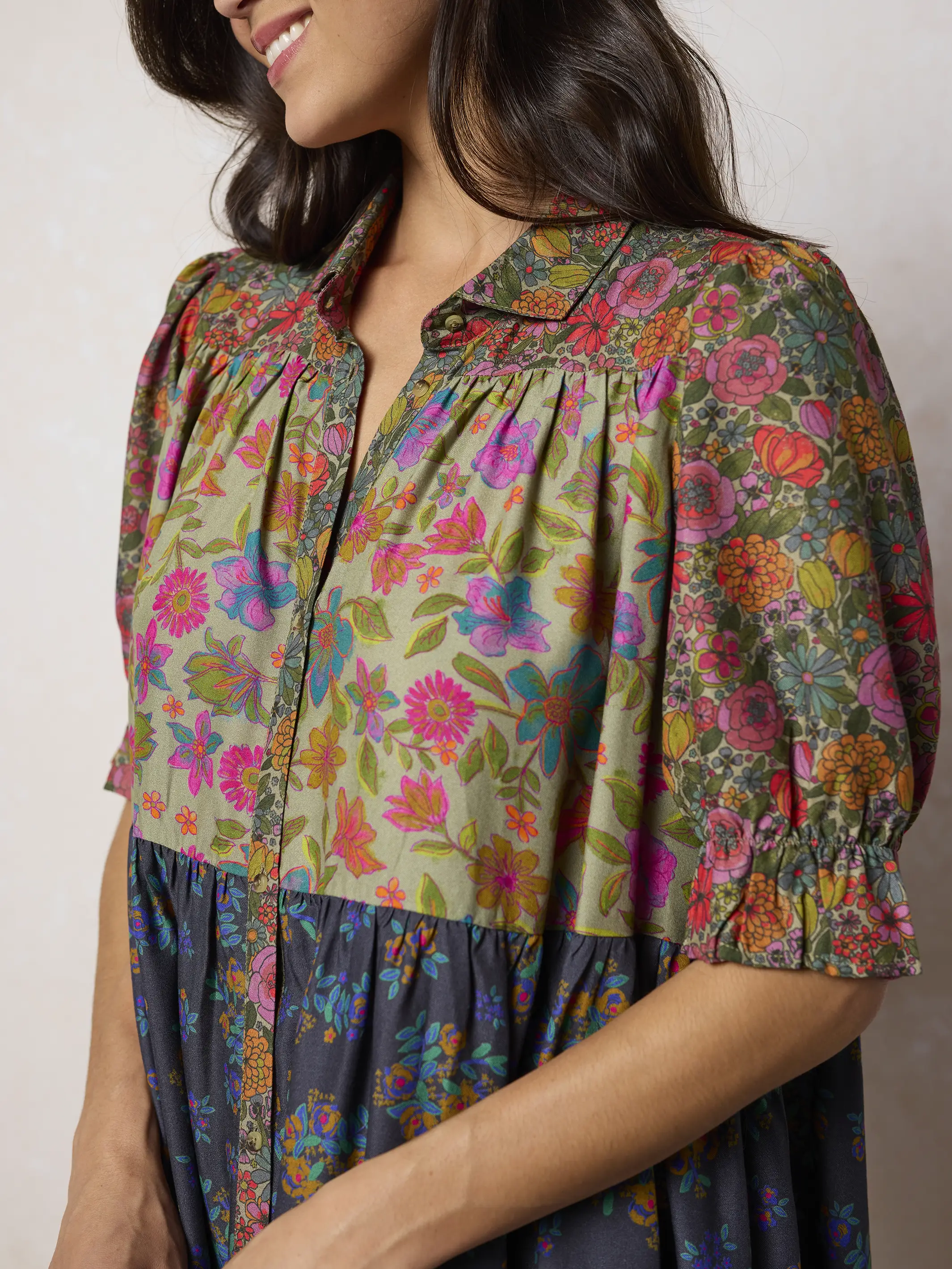 Chasing Blossoms Swing Mini Dress - Drawn Garden Multi - Image 2