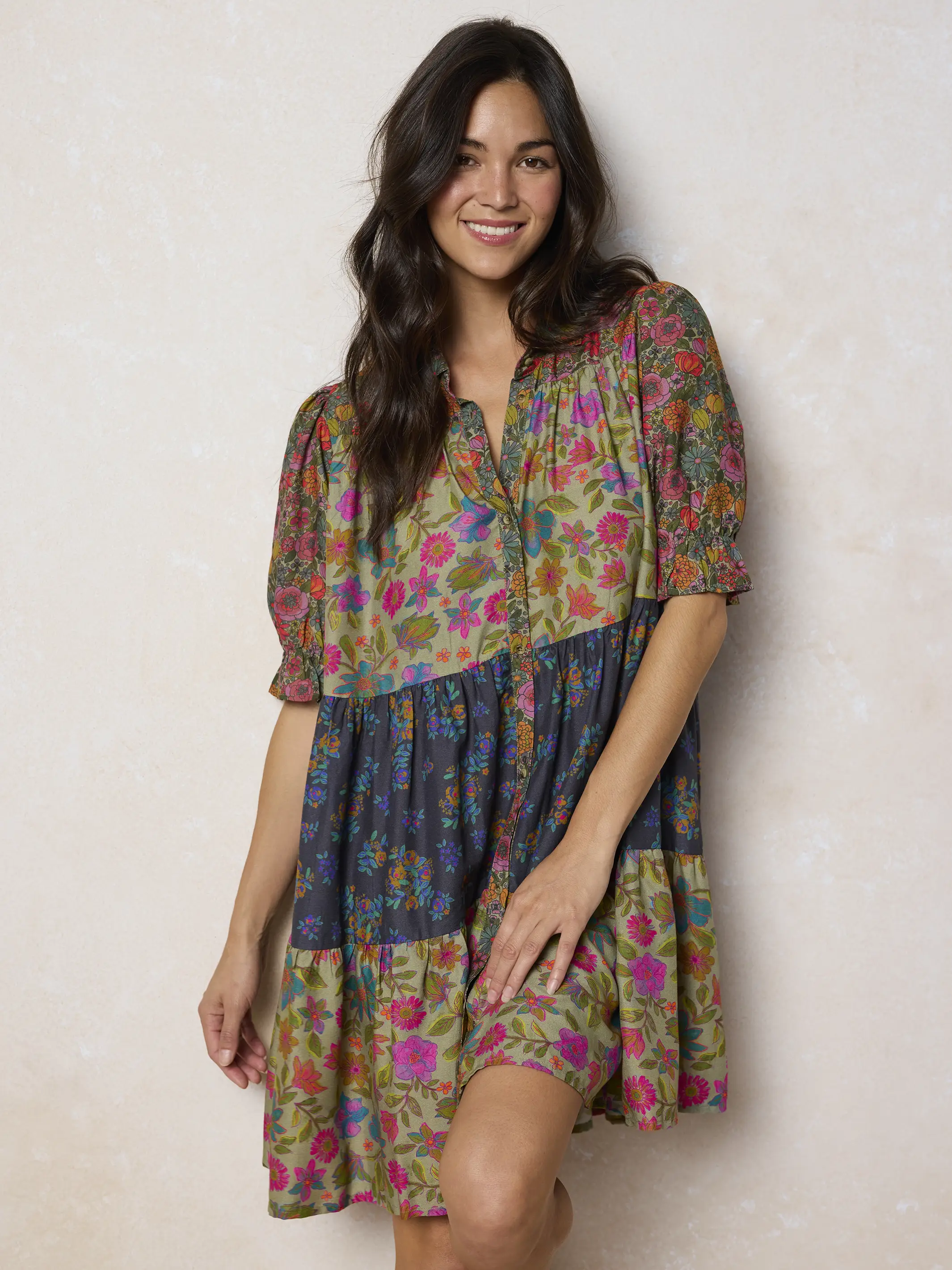 Chasing Blossoms Swing Mini Dress - Drawn Garden Multi - Image 4