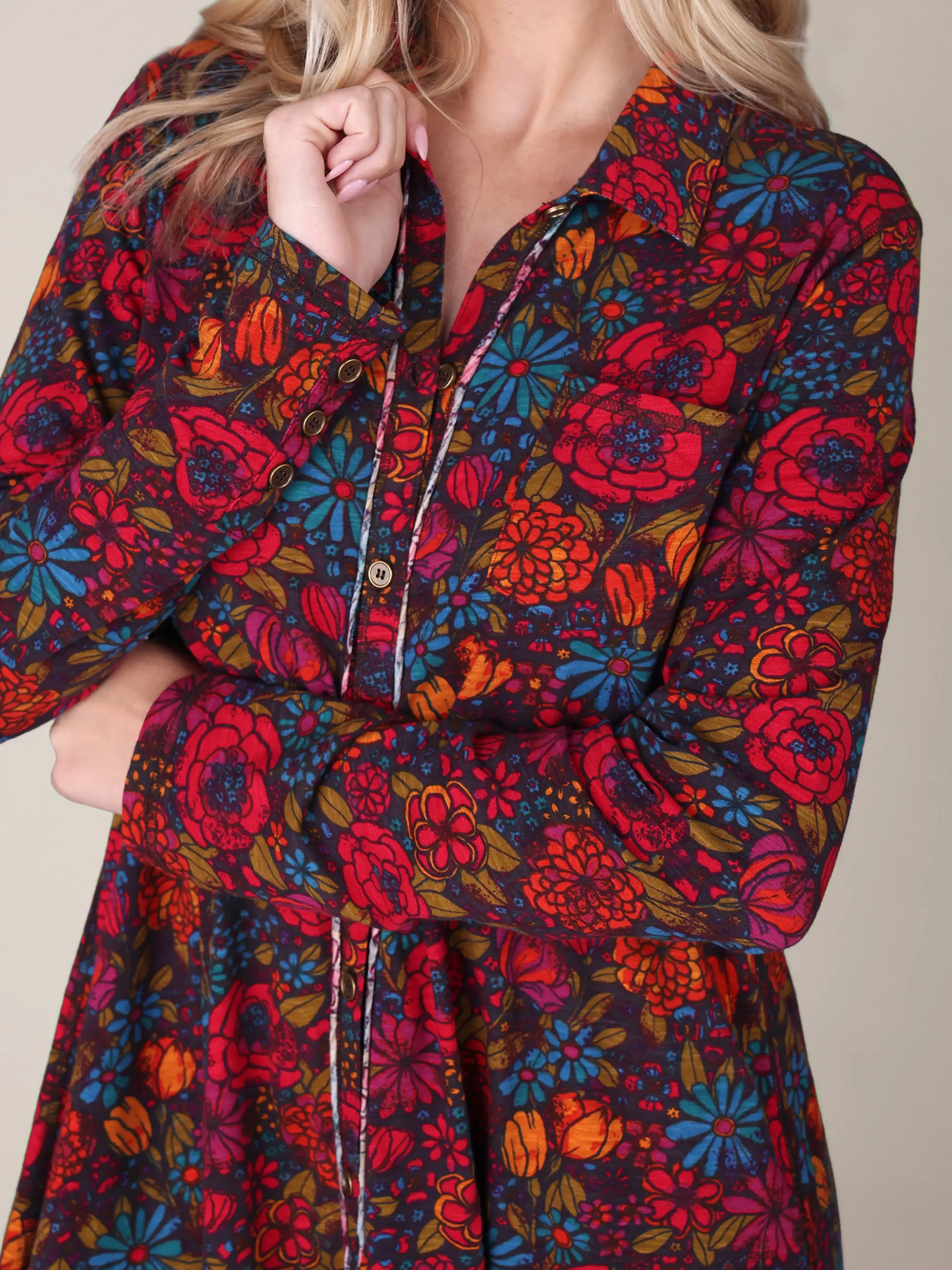 Christa Knit Cotton Mini Dress - Drawn Garden Charcoal - Image 2