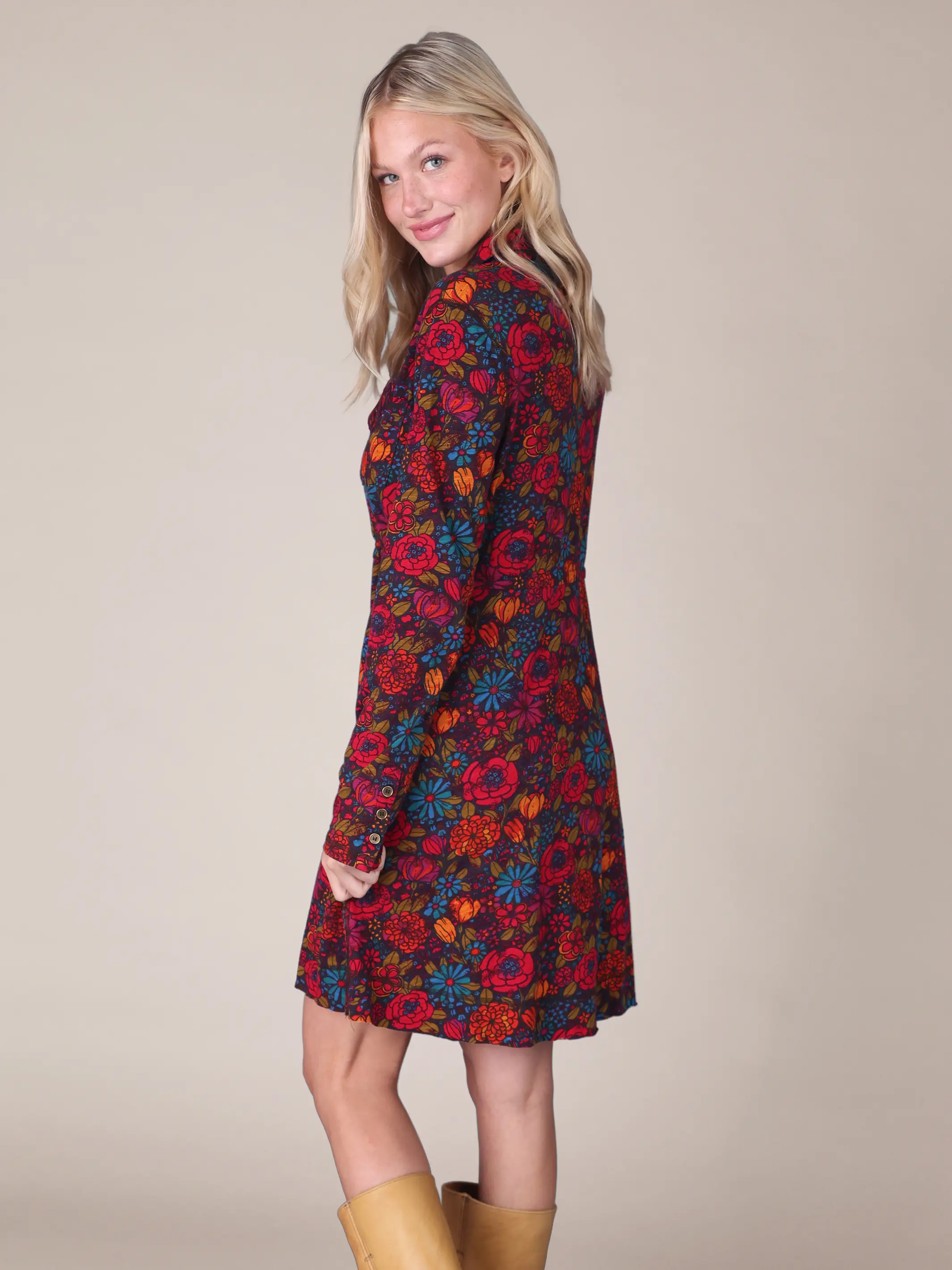 Christa Knit Cotton Mini Dress - Drawn Garden Charcoal - Image 3