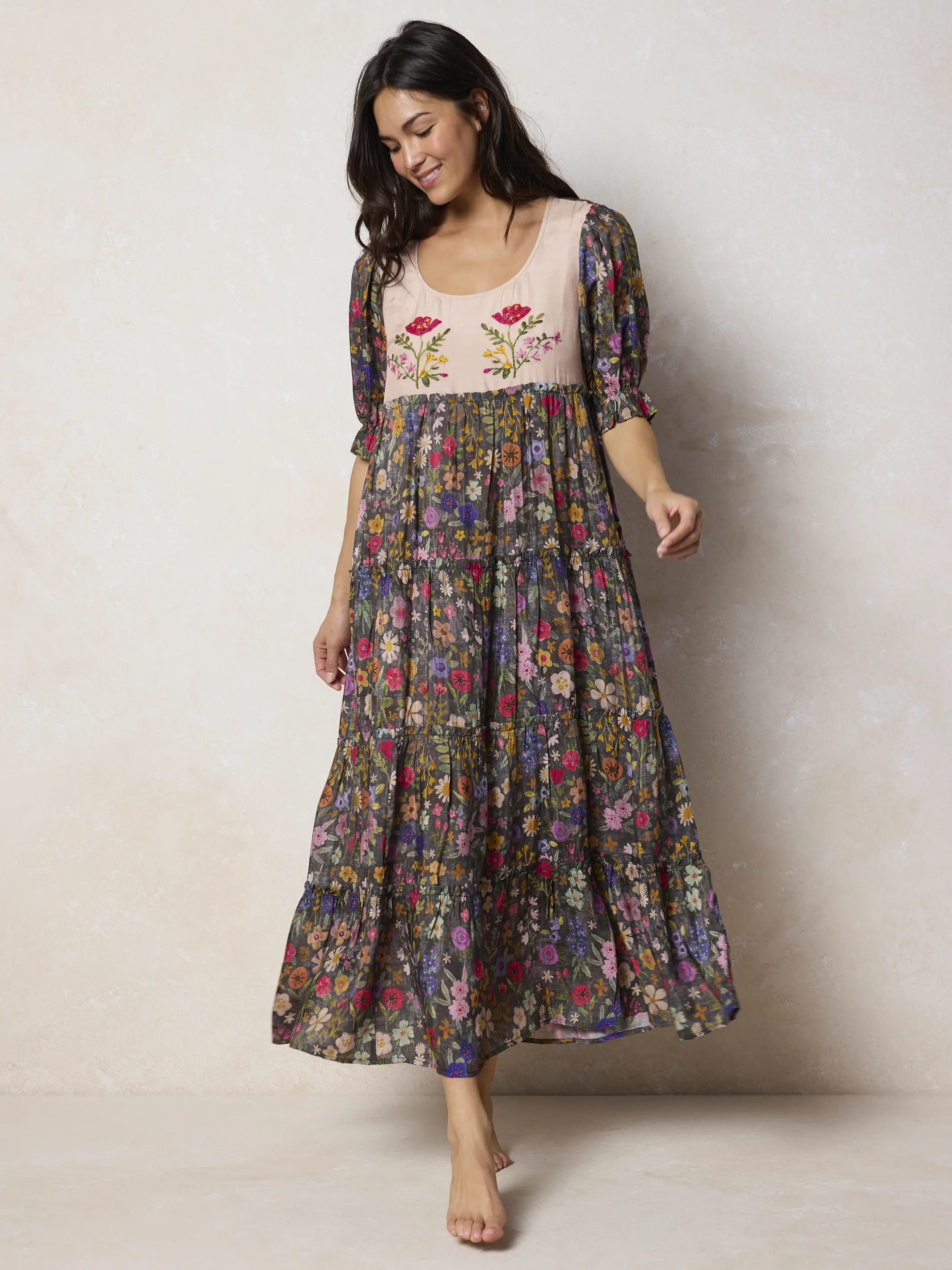 Collette Embroidered Maxi Dress - Flung Floral Wildflowers - Image 2