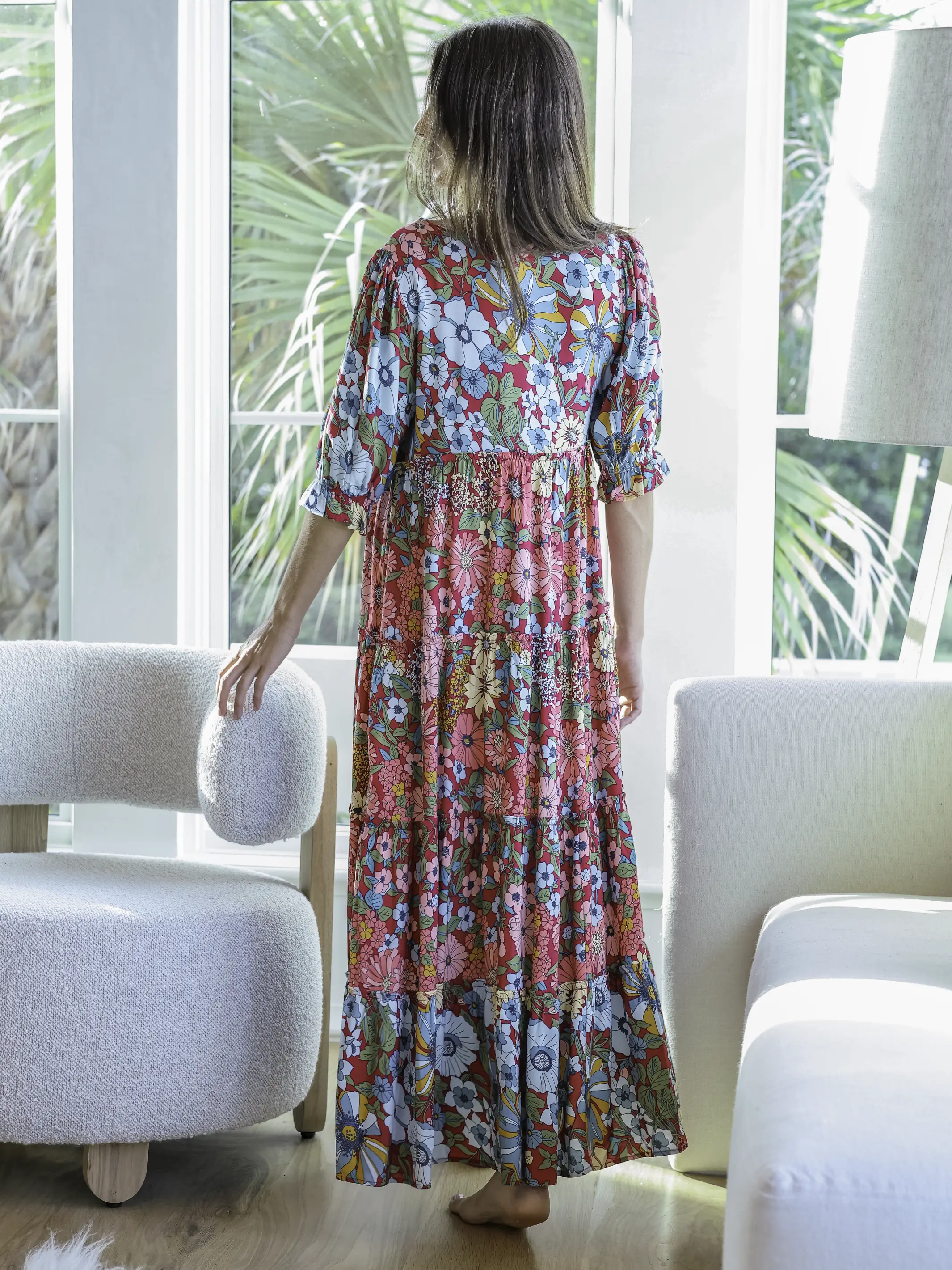 Collette Tiered Maxi Dress - Blue Red Floral - Image 3