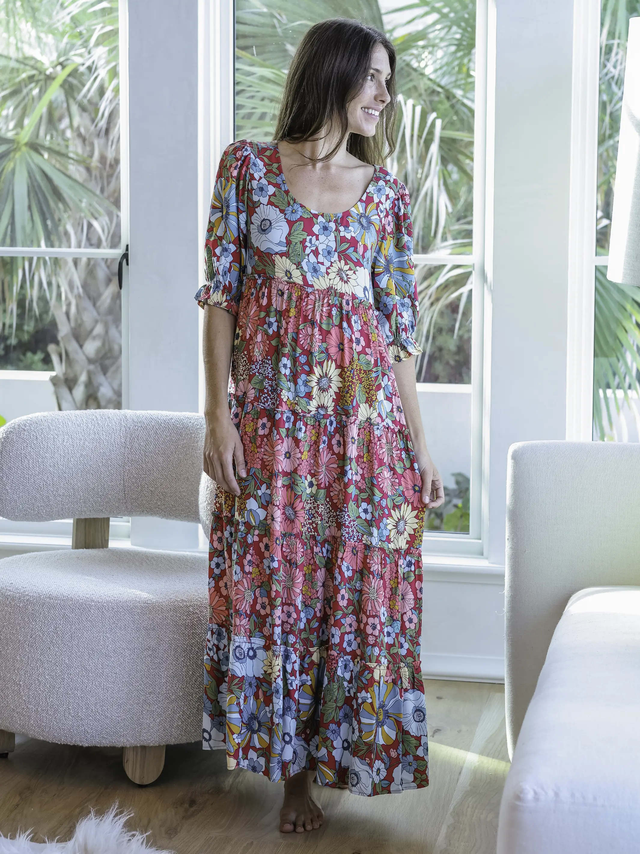 Collette Tiered Maxi Dress - Blue Red Floral - Image 4