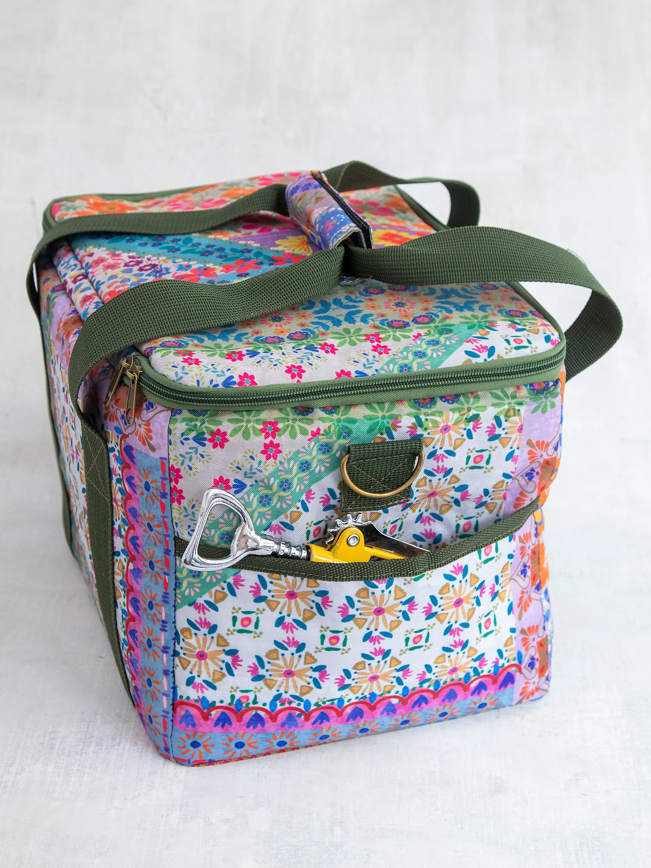 Cooler Tote - Folk Flower Patchwork - Image 3