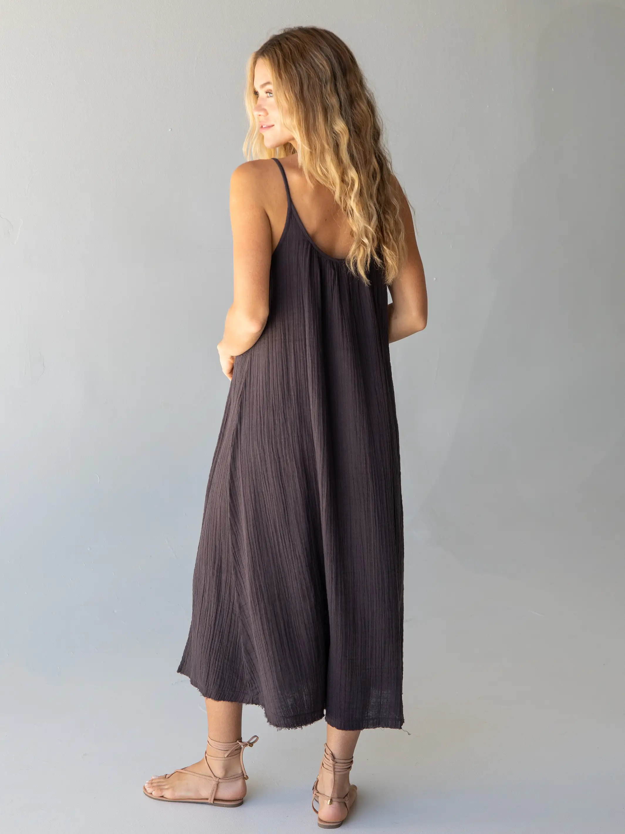Cosette Embroidered Cotton Maxi Dress - Charcoal - Image 3