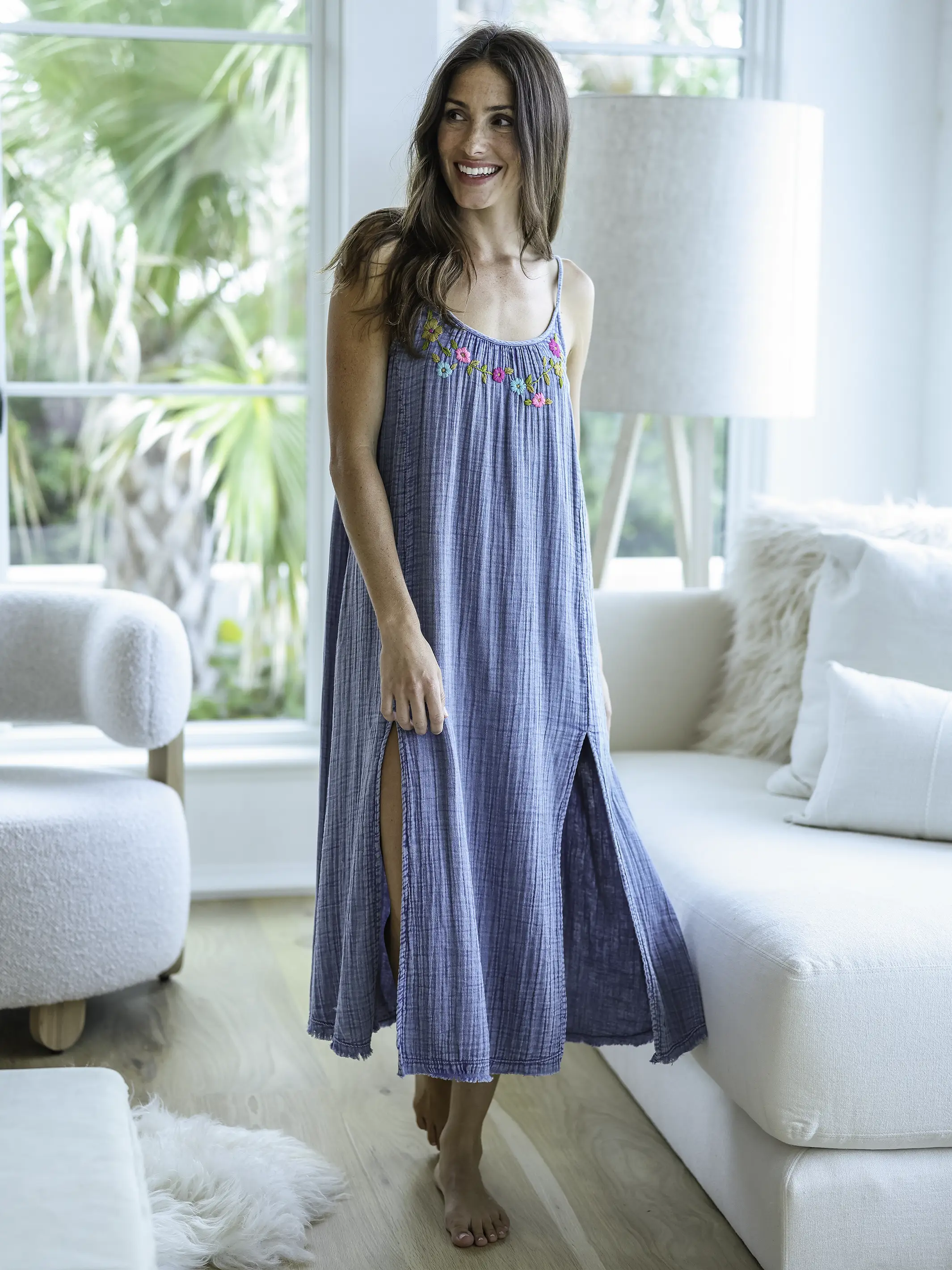 Cosette Embroidered Cotton Maxi Dress - Denim - Image 3