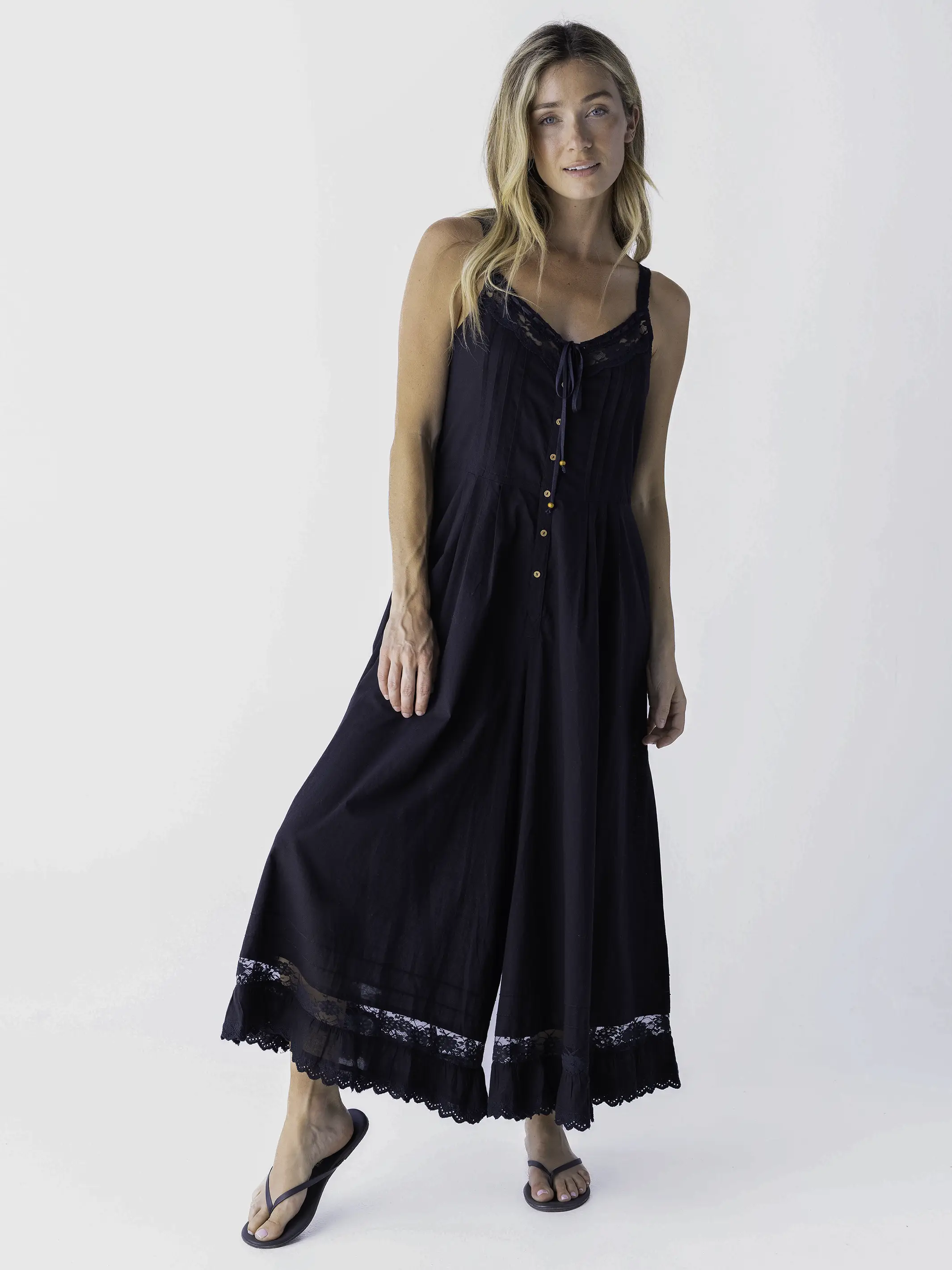 Cotton & Lace Jumpsuit - Black - Image 4
